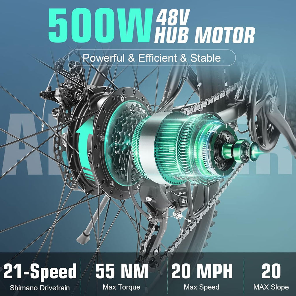 ANCHEER Gladiator 500W 26" Electric Bike for Adults, Electric Mountain Bike with 2.1” eMTB Tire, 48V 10.4Ah Battery, 3H Fast Charge, Shimano 21 Speed, Adults Electric Bicycle