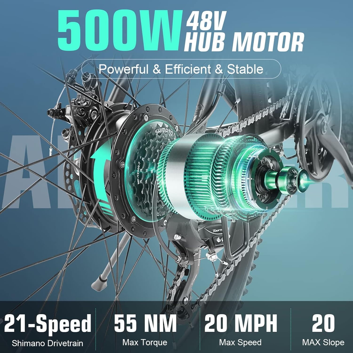 ANCHEER Gladiator 500W 26" Electric Bike for Adults, Electric Mountain Bike with 2.1” eMTB Tire, 48V 10.4Ah Battery, 3H Fast Charge, Shimano 21 Speed, Adults Electric Bicycle