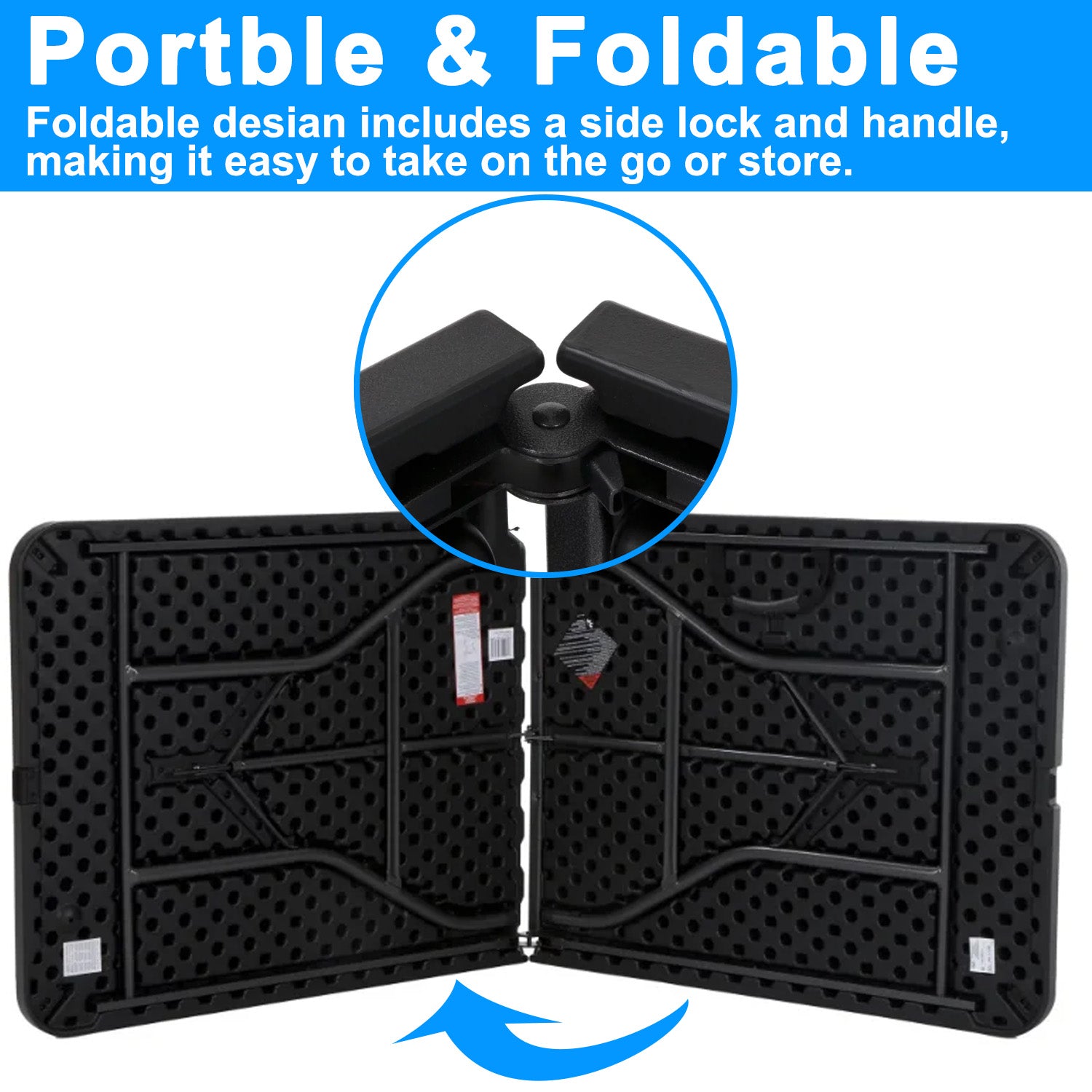 6 ft Rectangular Plastic Folding Table for Indoor Outdoor,Parties, Weddings, BBQs, Camping,Black