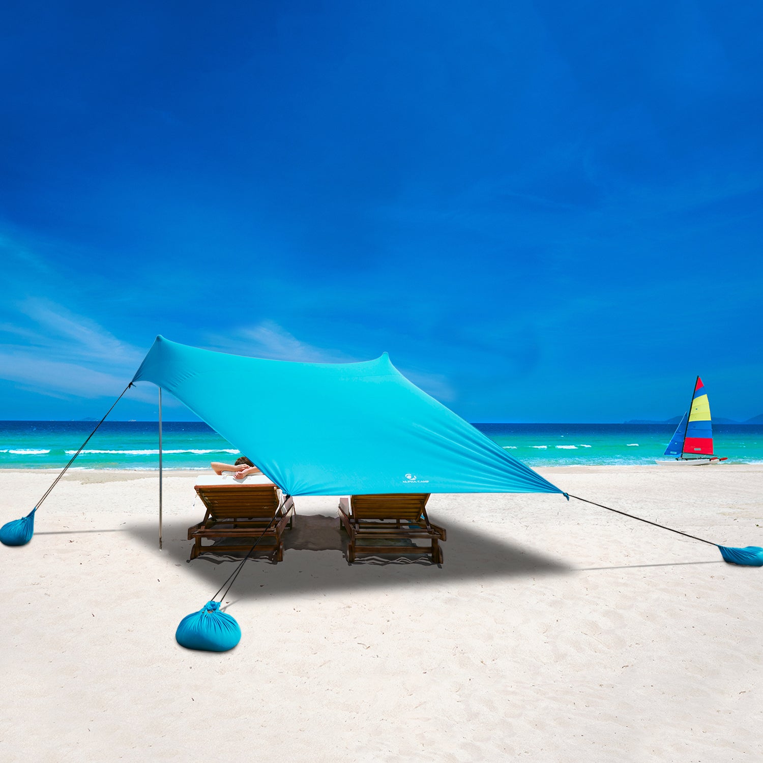 Alpha Camper Sunshade Beach Tent Sun Shelter UPF 50+ Portable Canopy Tent 7.6'x7.2' for 3-4 Person, Blue