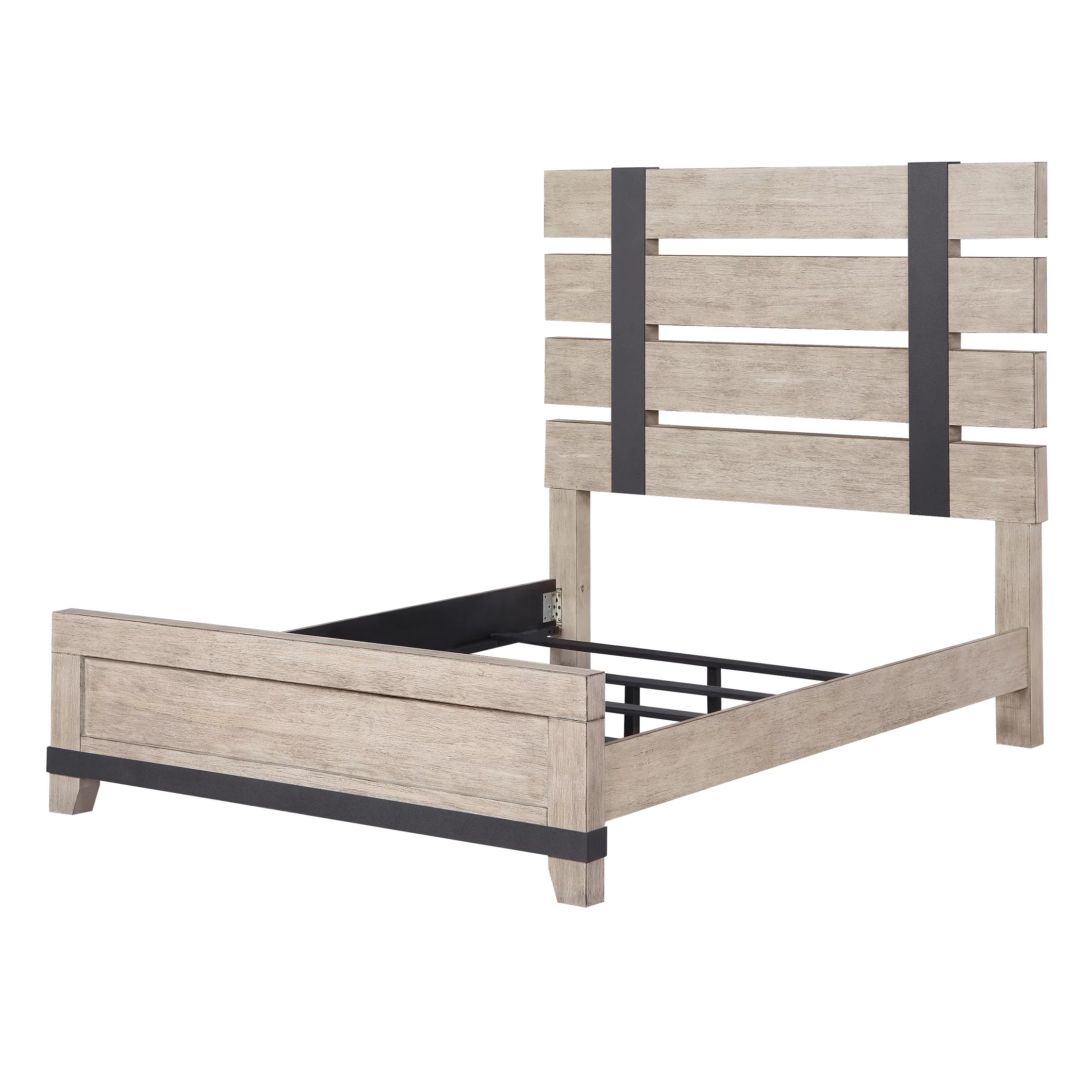 Arbela Wood Slatted Panel Bed, Queen, Weathered Oak Finish