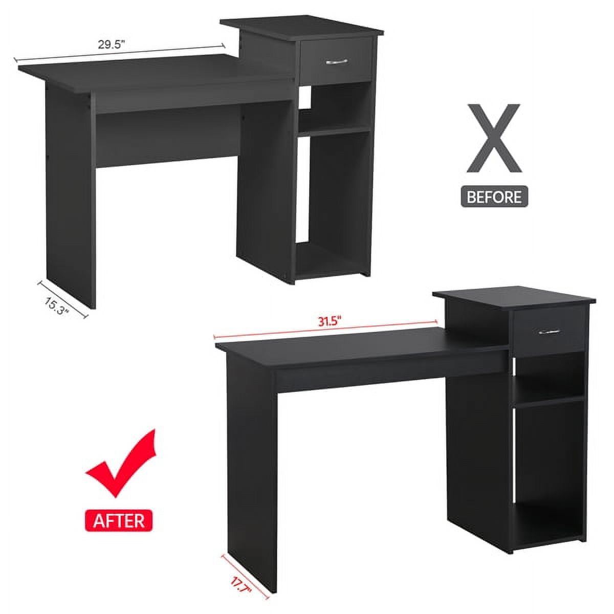 Alden Design Home Office Workstation Computer Desk with Drawer and Storage, Black