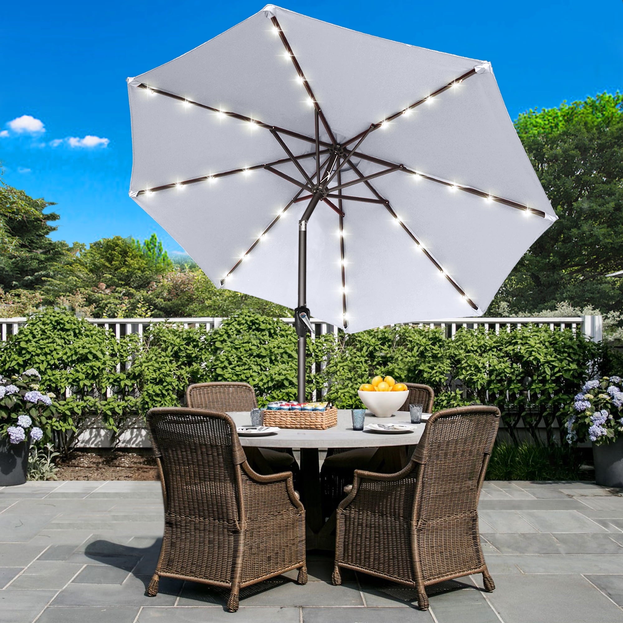 ABCCANOPY 7.5ft Patio Solar Umbrella LED Outdoor Umbrella with Tilt and Crank, Turquoise