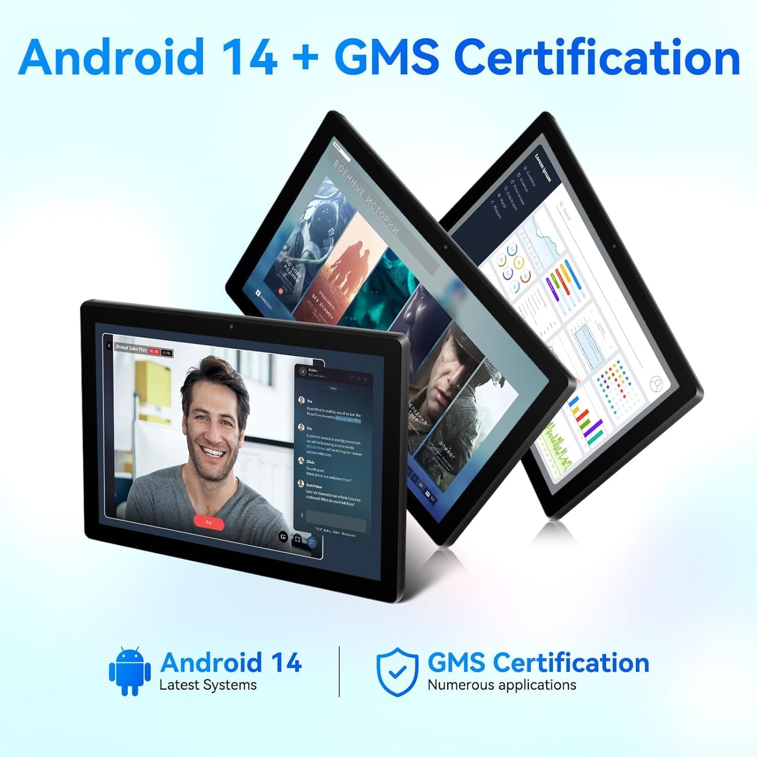 AEEZO Android 14 Tablet 10.1 inch Tablet, 8GB RAM + 64GB ROM (1TB TF), Octa-Core 2.0 GHz, WiFi 6, Bluetooth 5.0, Widevine L1, 5MP + 8MP, 5000mAh, Black