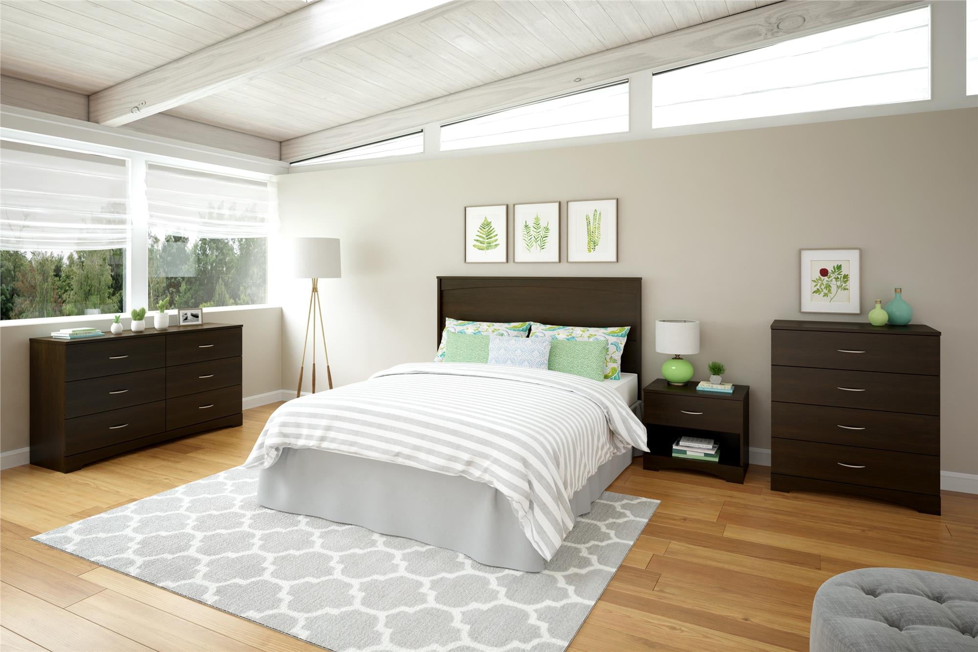 Ameriwood Home Lennon Tall 5 Drawer Dresser, Medium Brown and Faux Rattan