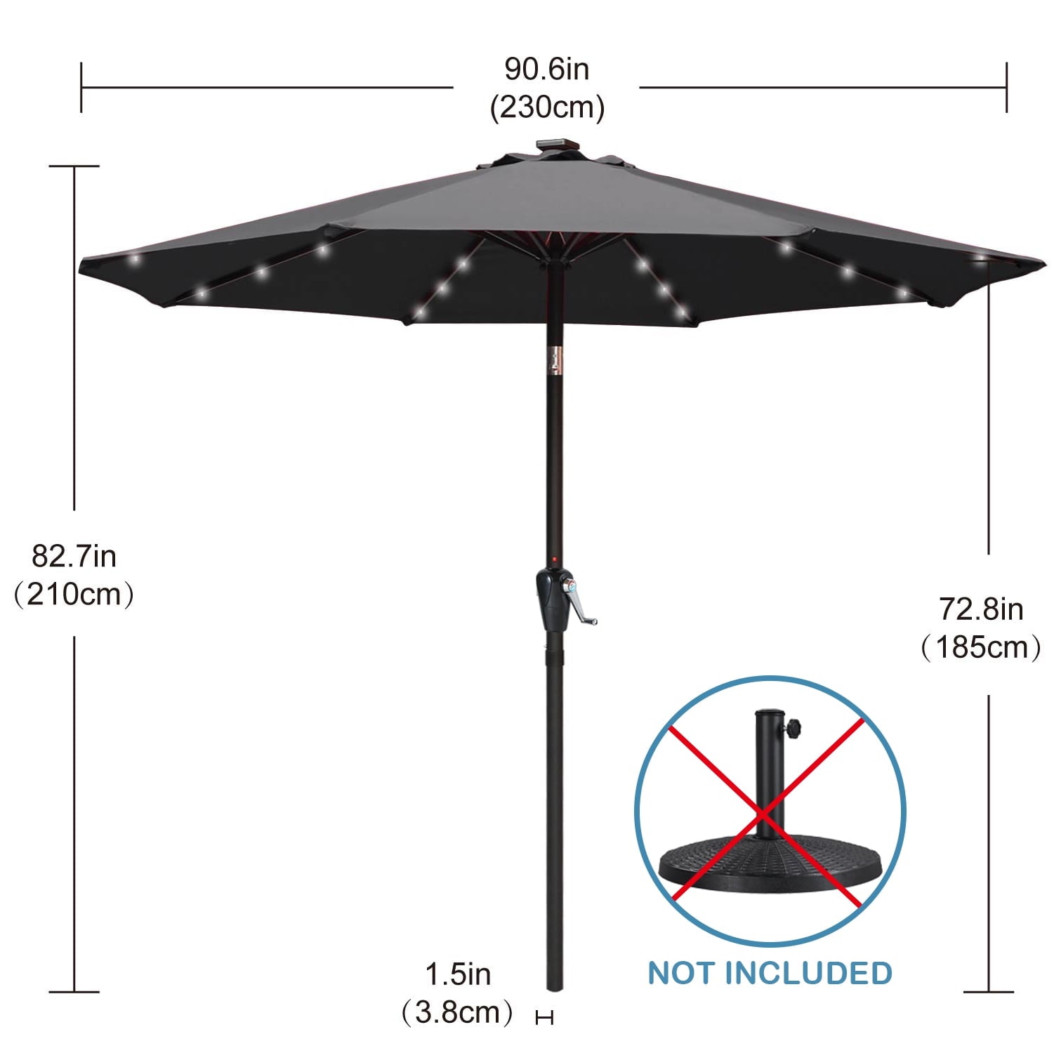 ABCCANOPY 7.5ft Patio Solar Umbrella LED Outdoor Umbrella with Tilt and Crank, Turquoise