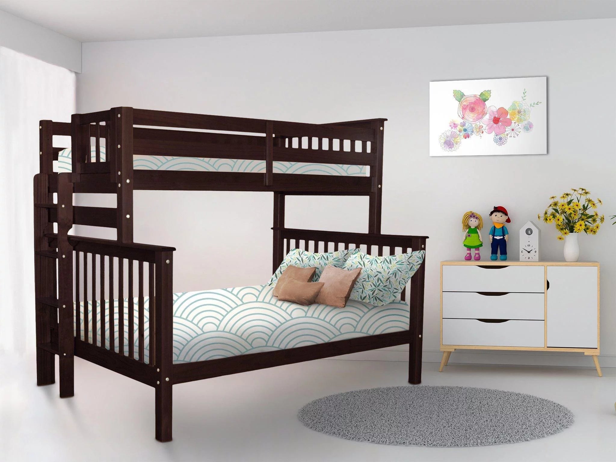 Bedz King Bunk Beds Twin over Full Mission Style with End Ladder, Dark Cherry