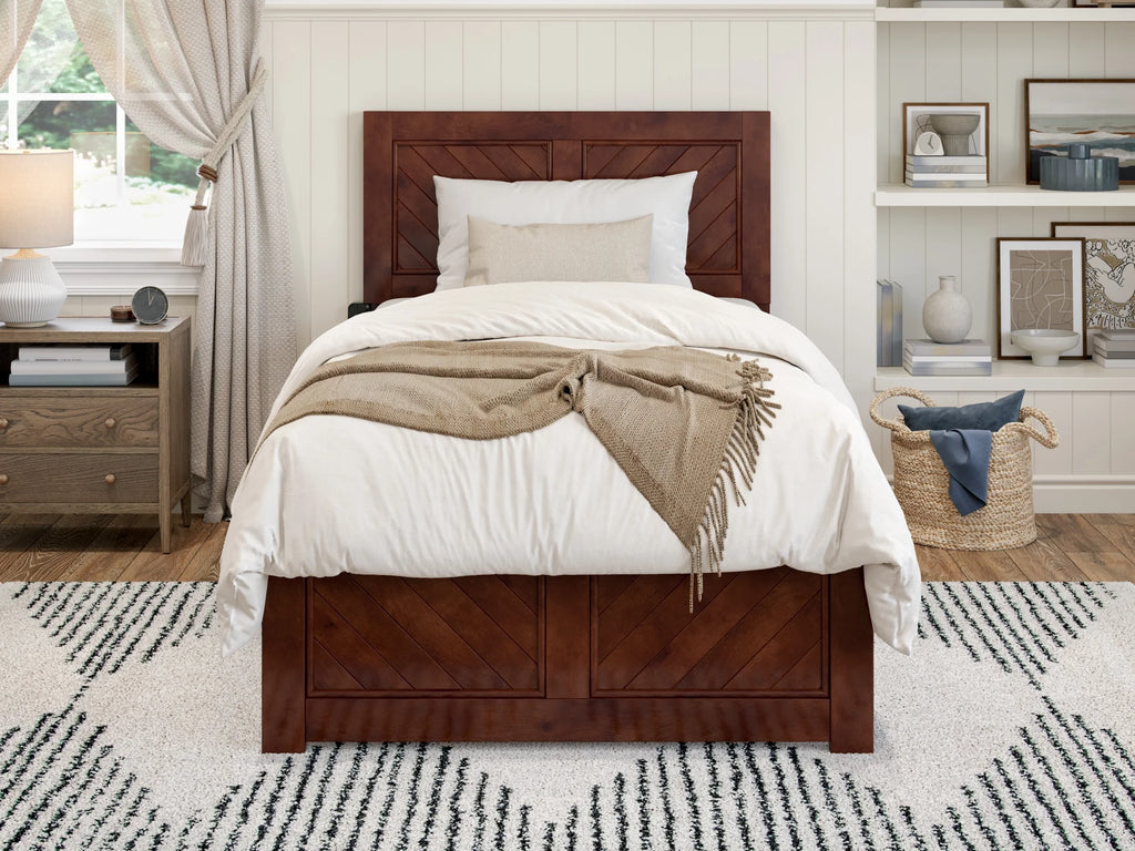 AFI Canyon Walnut Solid Wood Foundation Bed Frame with Matching Footboard, Twin XL