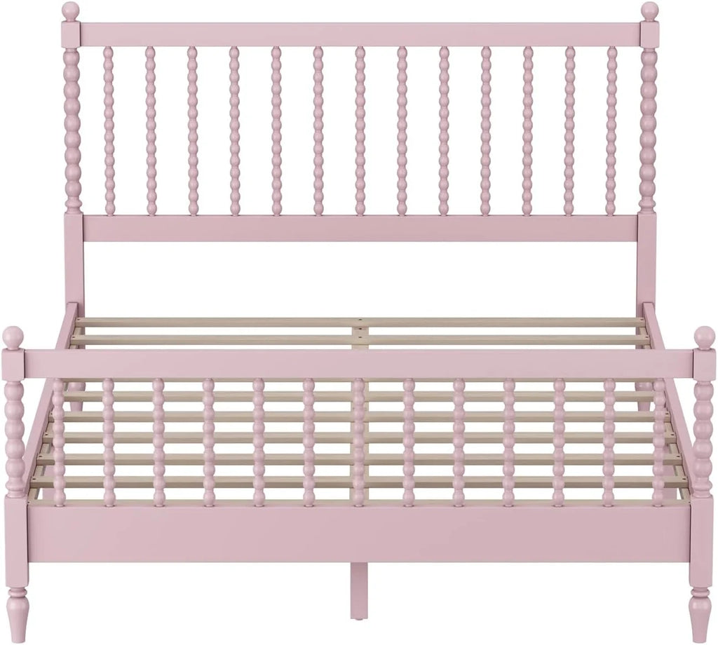 3Pcs Bedroom Set With 2 Nightstands, Queen Size Bed Frame With Gourd Shaped Headboard And Footboard, Solid Wood Platform Bed, No Spring Box Required,