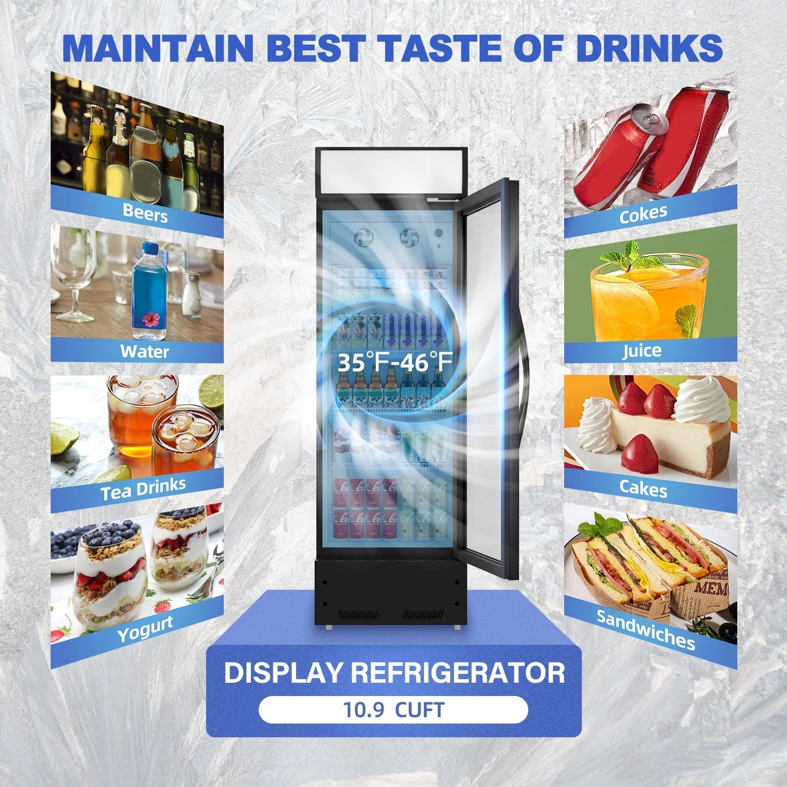 23 in. Merchandiser Refrigerator Display Glass Door Commercial Refrigerator 10.9 Cu.ft LED Lighting with Lightbox Black