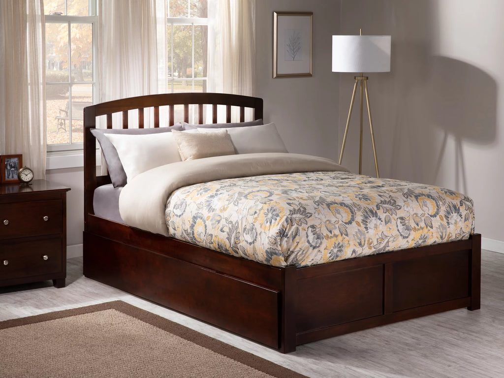 AFI Richmond King Solid Wood Platform Bed with Footboard and Twin XL Trundle in Walnut
