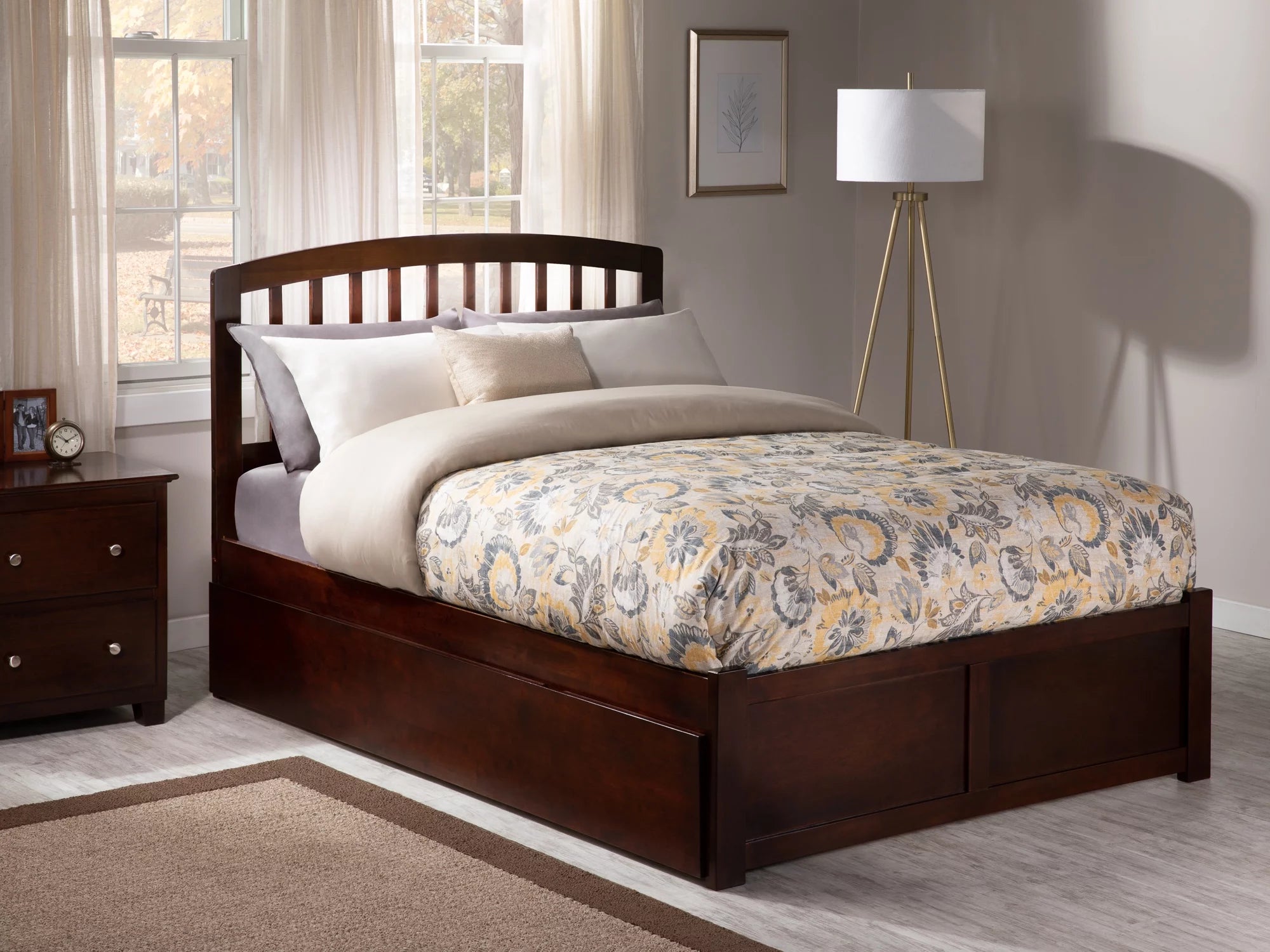 AFI Richmond King Solid Wood Platform Bed with Footboard and Twin XL Trundle in Walnut