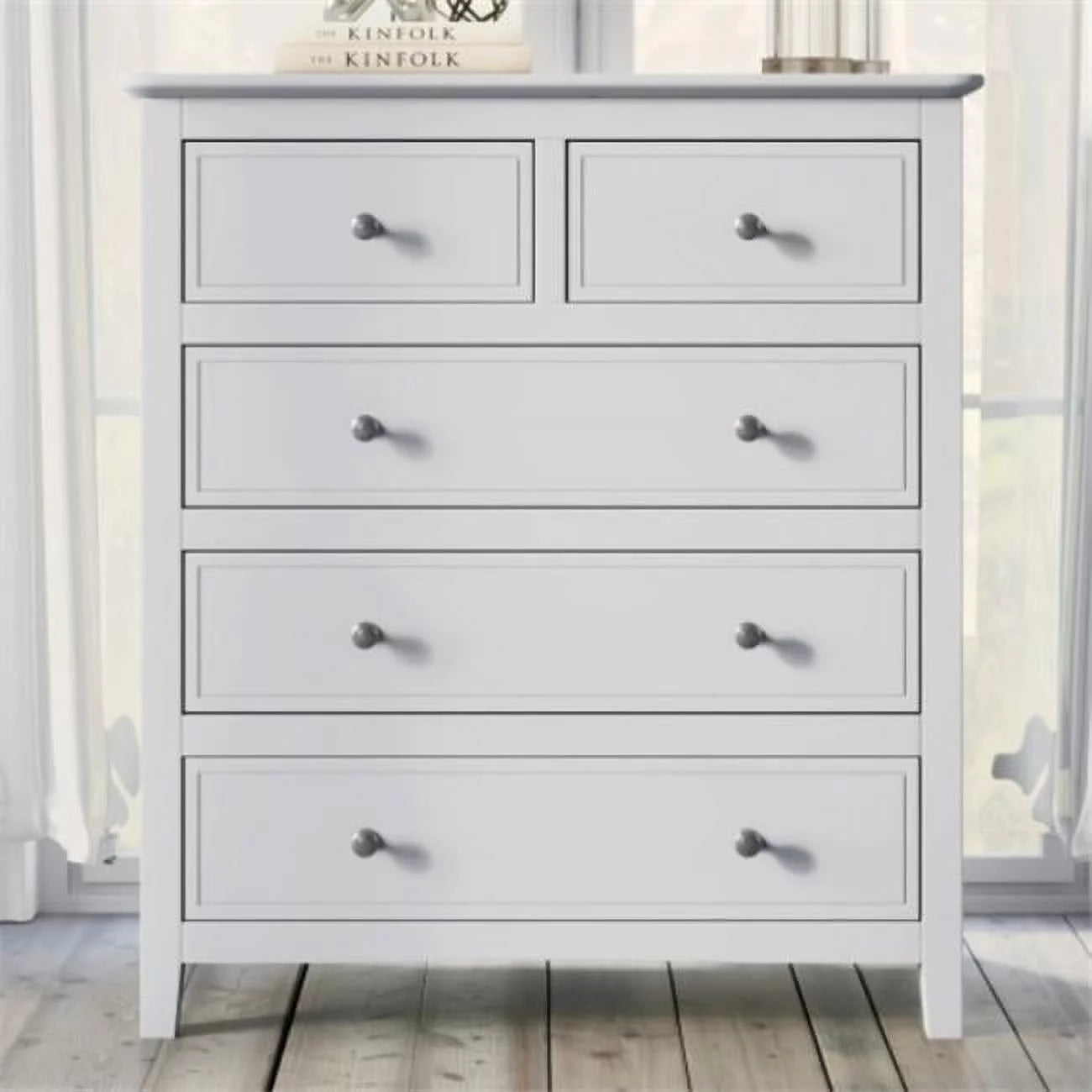 5 Drawers Solid Wood Chest, White