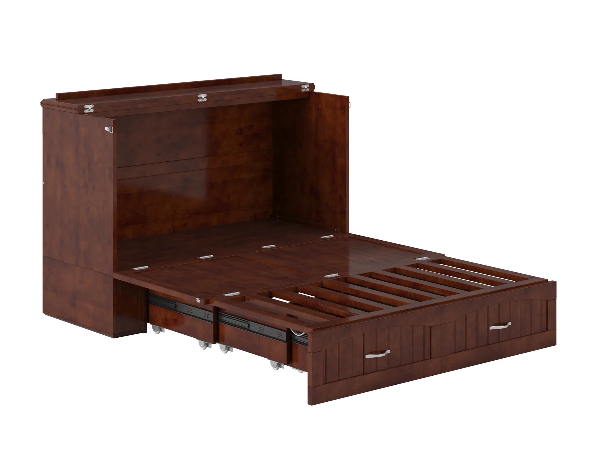AFI Southampton Full Wood Murphy Bed Chest with Mattress, Drawer & Charger in Walnut