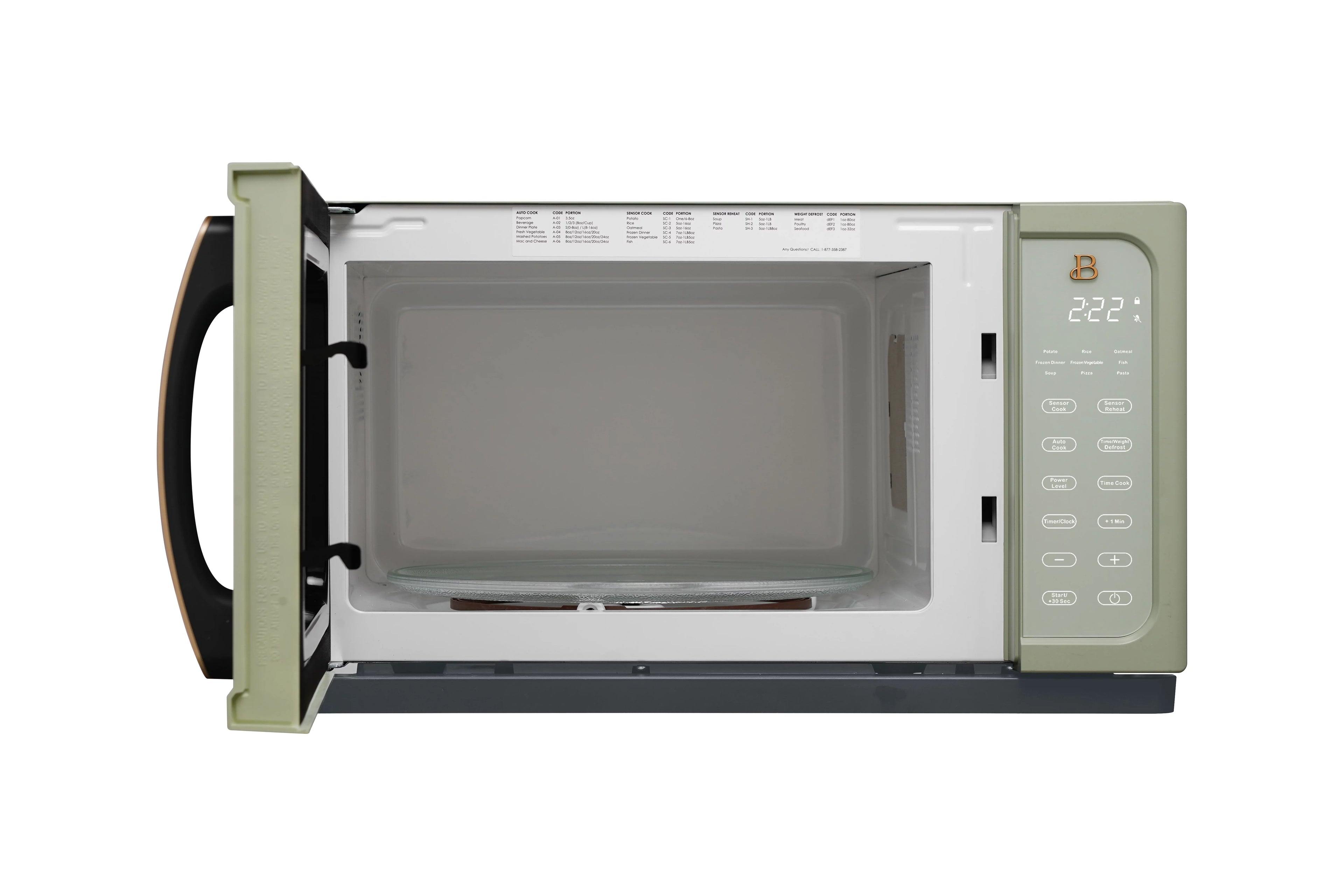Beautiful 1.1 Cu ft 1000 Watt, Sensor Microwave Oven, Sage Green by Drew Barrymore, New