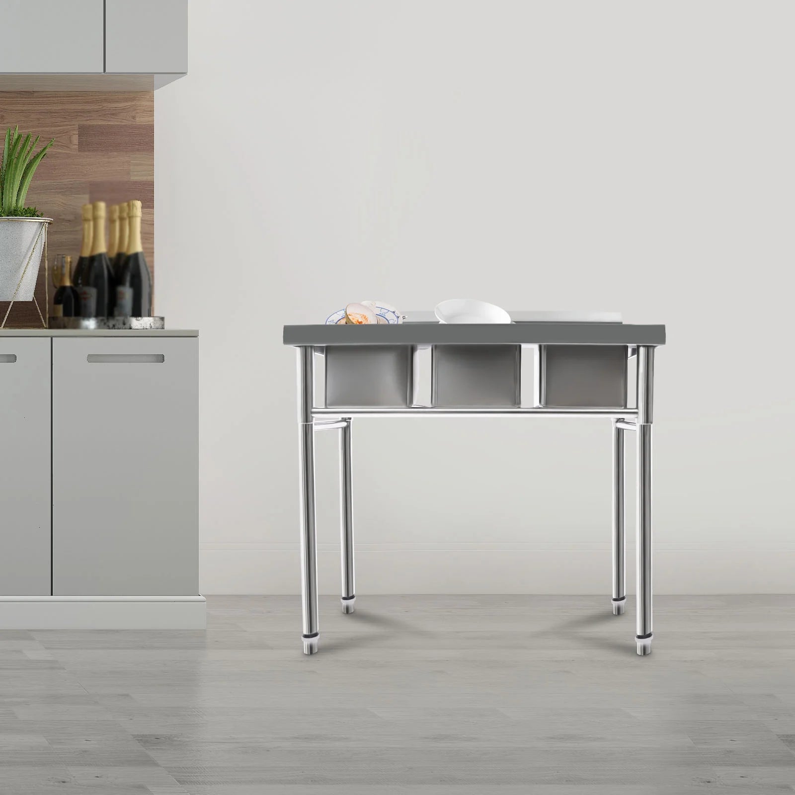 Aiqidi 3 Compartment Freestanding Stainless Steel Utility Sink Commercial Restaurant Kitchen Sink Basin Laundry Sink with 3 Drains