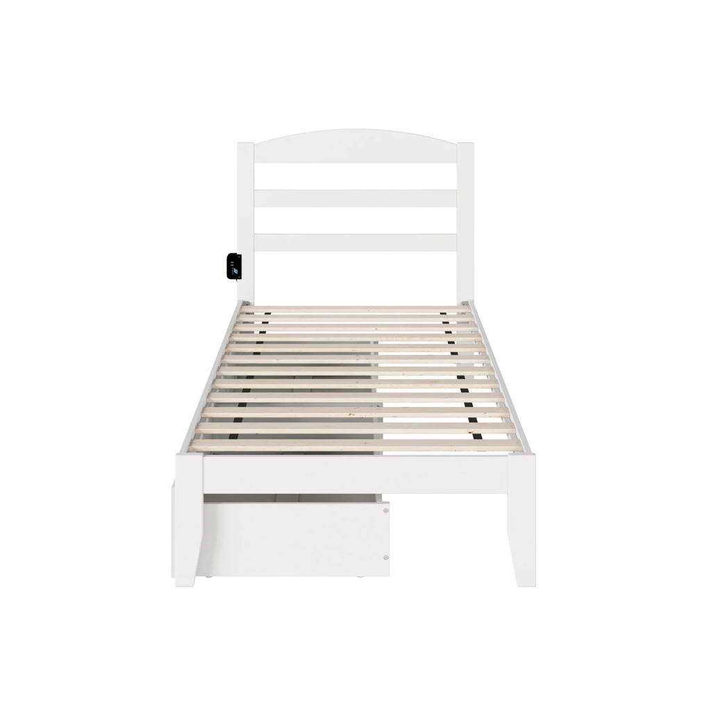 AFI Warren Solid Wood Twin Bed with 2 Storage Drawers and USB Charger in White