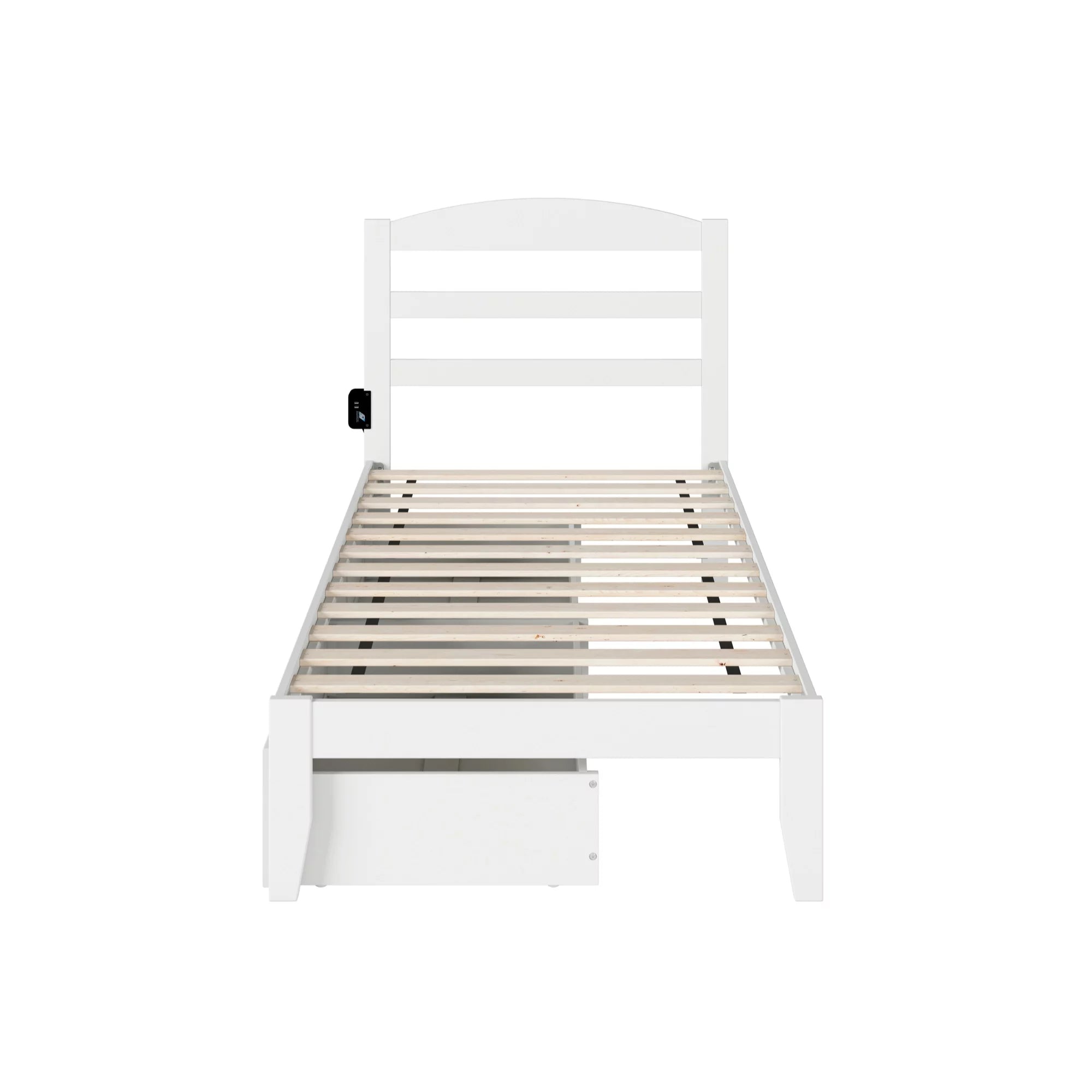 AFI Warren Solid Wood Twin Bed with 2 Storage Drawers and USB Charger in White