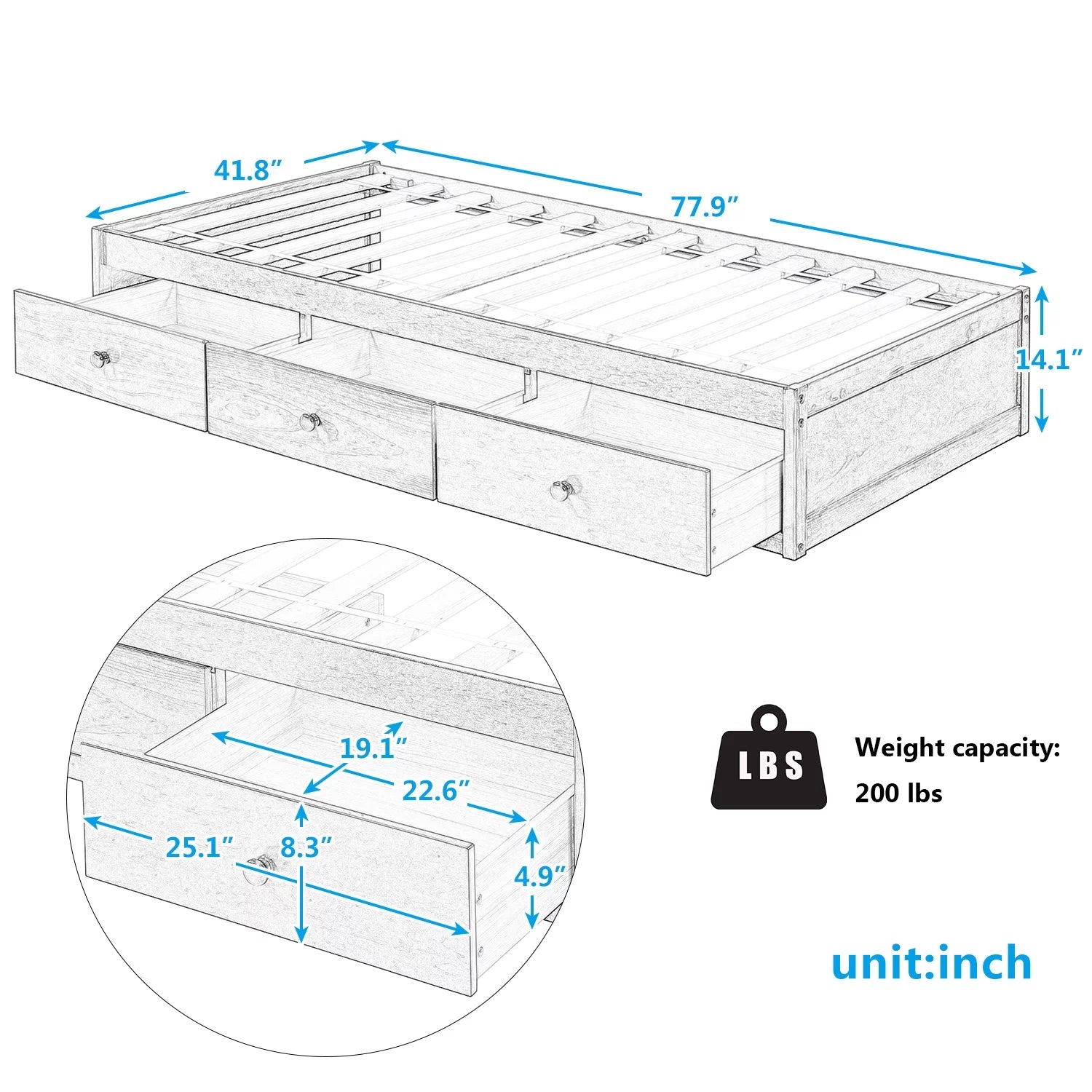 Bellemave Twin Size Platform Bed with Storage Drawers Twin Size Storage Bed with Wooden Slats Space Saving Wood Bed Frame for Kids Teens No Box Spring Needed, Cherry Brown
