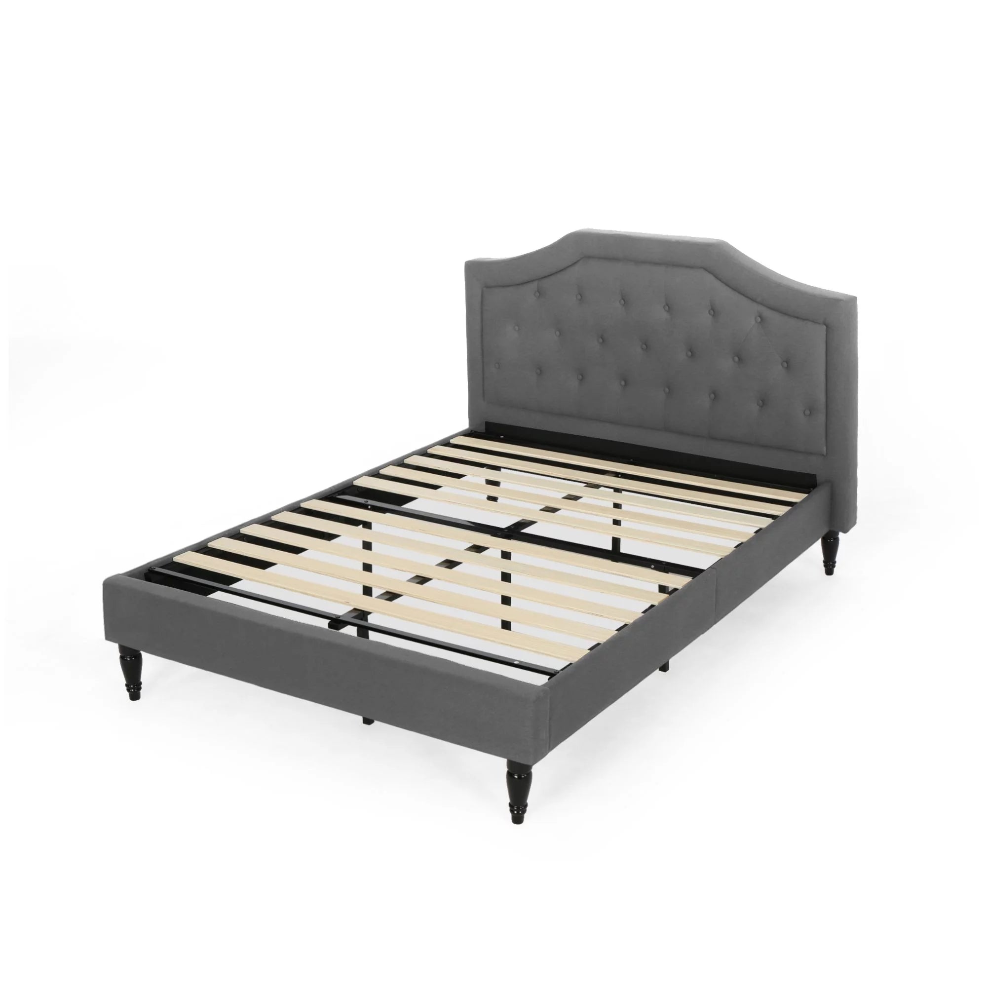 85.5" Charcoal Gray and Brown Contemporary Button Tufted Queen Size Bed Frame