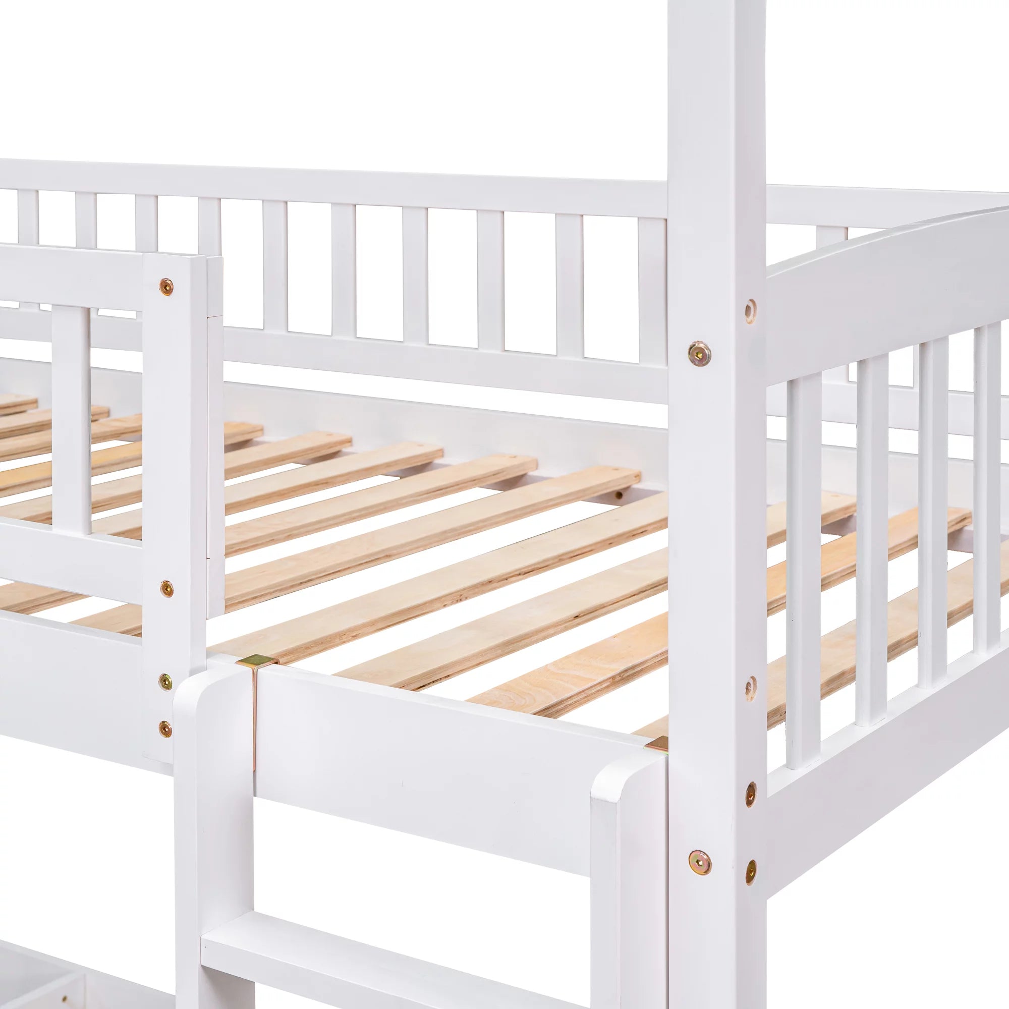 Aukfa Twin over Twin Bunk Bed with Slide, L-Shaped House Bunk Bed for Kids, Boys and Girls, Wooden - White