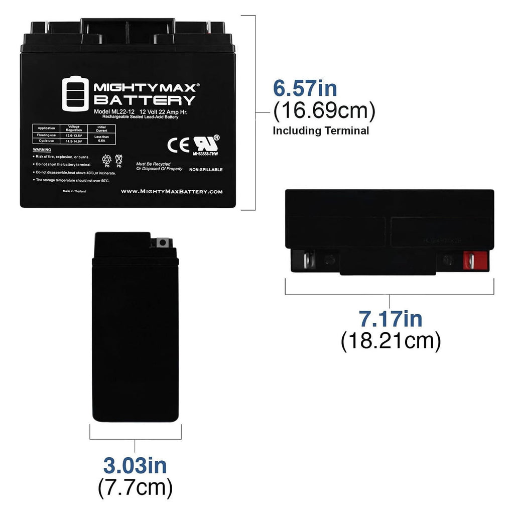 12V 22AH SLA Battery Replacement for EV-Rider Superlight 3 - 2 Pack