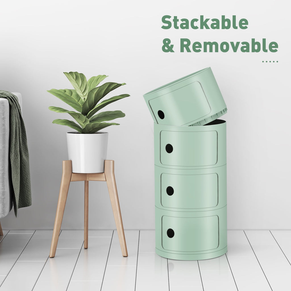 3 Drawer Sliding Barrel Modern Bedroom Nightstand, White