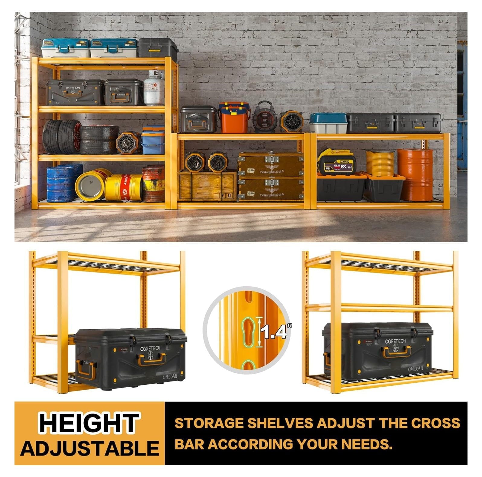 40"W Garage Shelving Heavy Duty Loads 2240LBS Garage Storage Shelves Heavy Duty Shelving 4-Tier Adjustable Metal Shelves for Storage Rack Industrial Shelving Utility Shelf,40"W X19.5"D X59.5"H