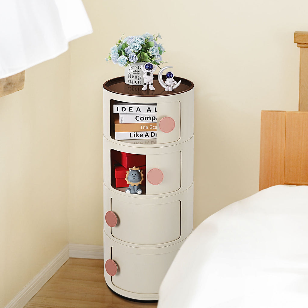 3 Drawer Sliding Barrel Modern Bedroom Nightstand, White