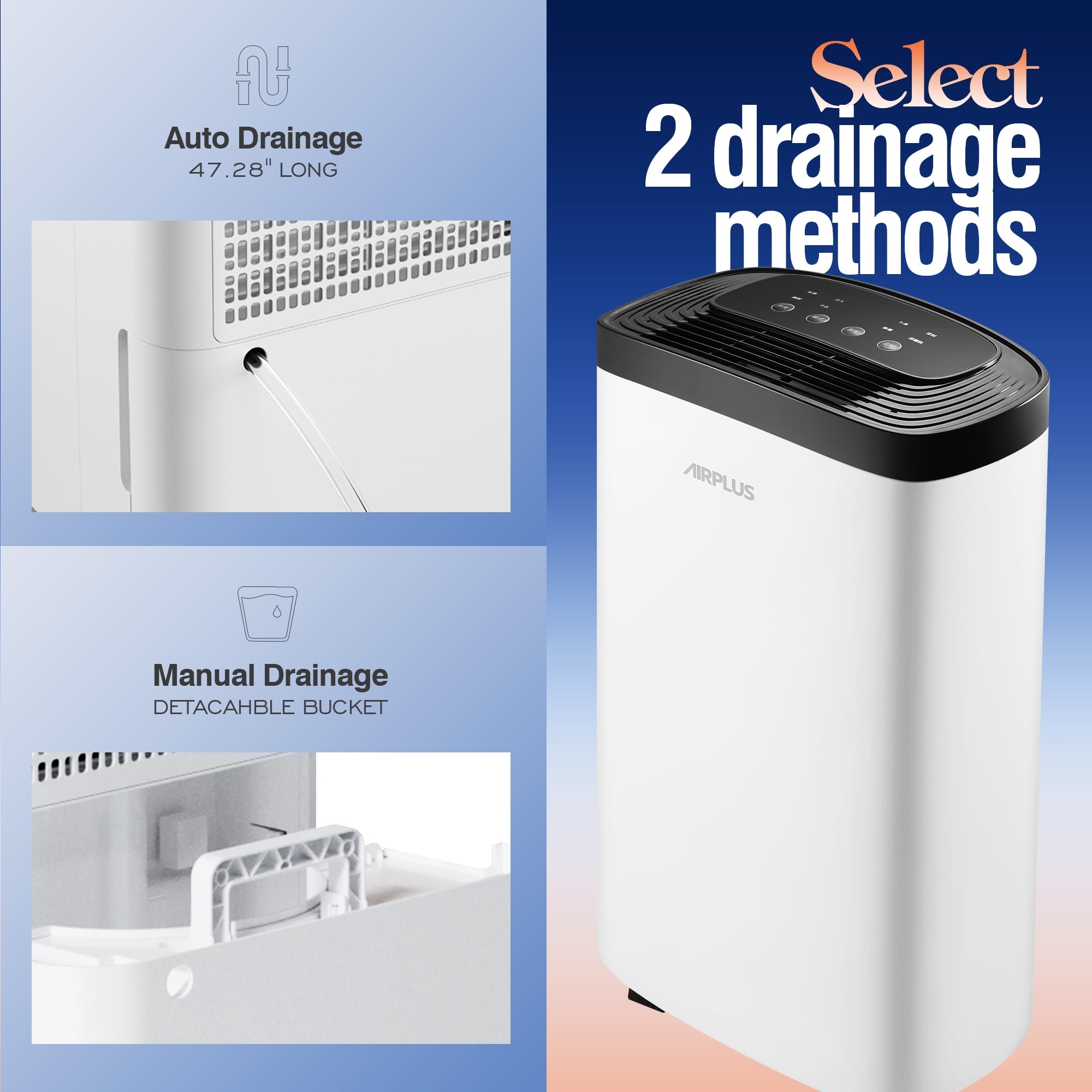 AIRPLUS Dehumidifiers, 30 Pint Dehumidifiers with Drain Hose, 1,500 Sq. ft. Dehumidifier for Home, Rebuilt Dehumidifiers for Basement, AP1907, White