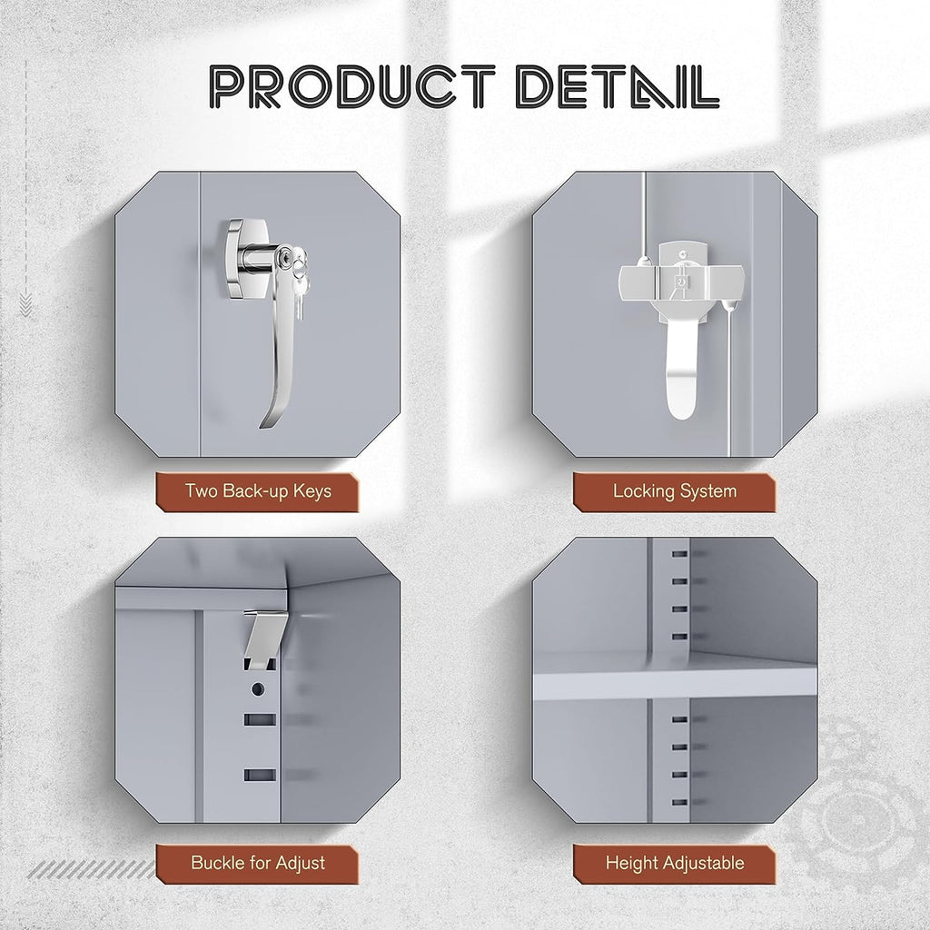 71" Metal Garage Storage Cabinet with Locking Doors and Adjustable Shelves for Home, Office(Black)