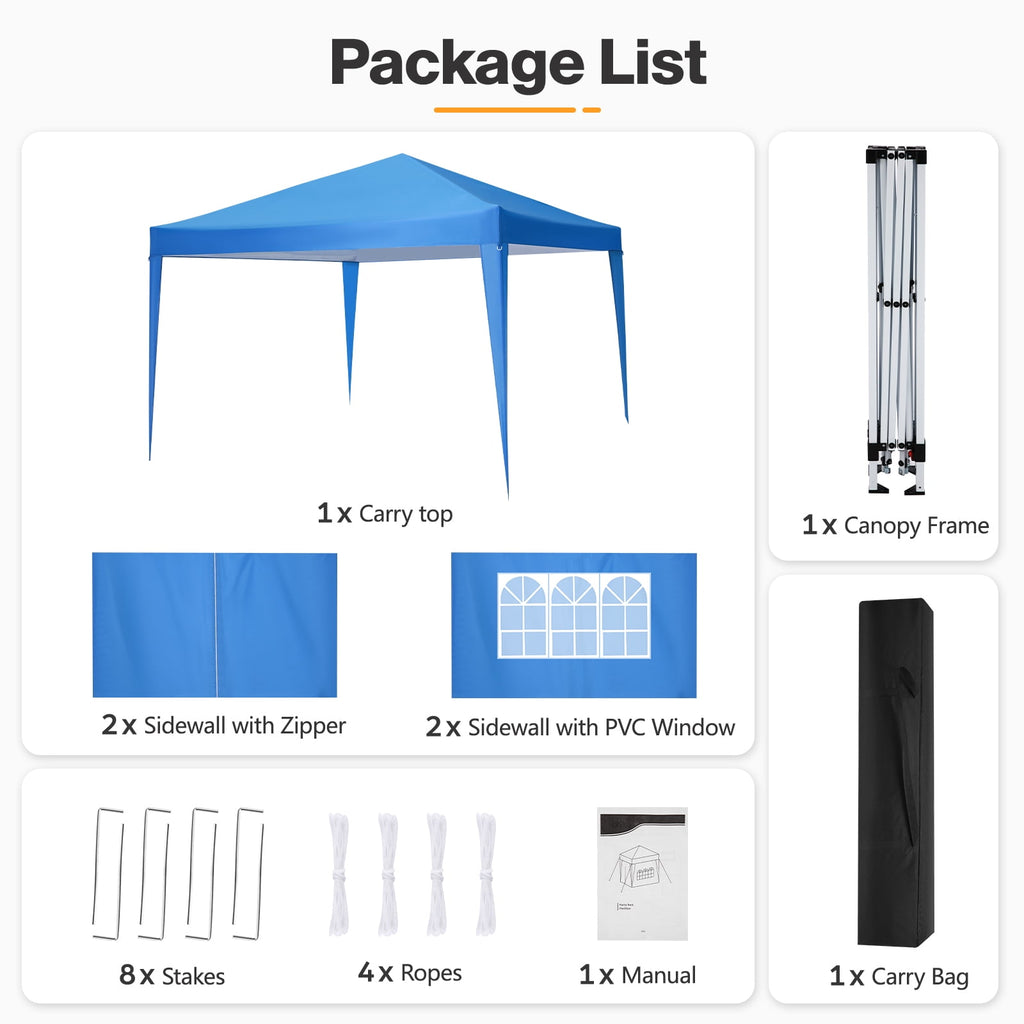 10'x 10' Pop up Canopy 1 Person Setup Canopy Portable Outdoor Party Instant Shelter with 4 Removable Sidewalls & Carrying Bag for Wedding Picnics Camping, White