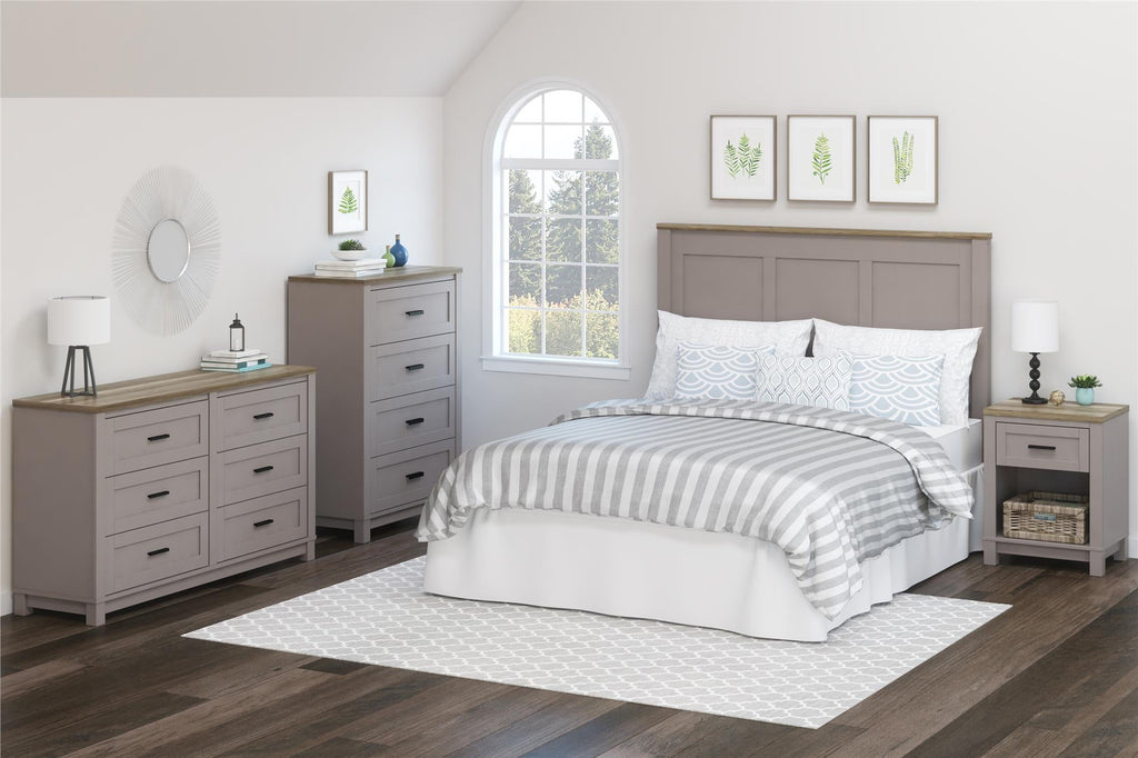 Ameriwood Home Lennon Tall 5 Drawer Dresser, Medium Brown and Faux Rattan