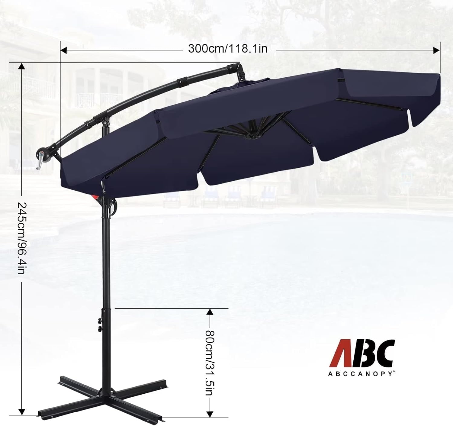 ABCCANOPY 10 FT Patio Umbrellas with Crank & Cross Base for Garden, Backyard, Pool and Beach, 12+ Colors(Turquoise)
