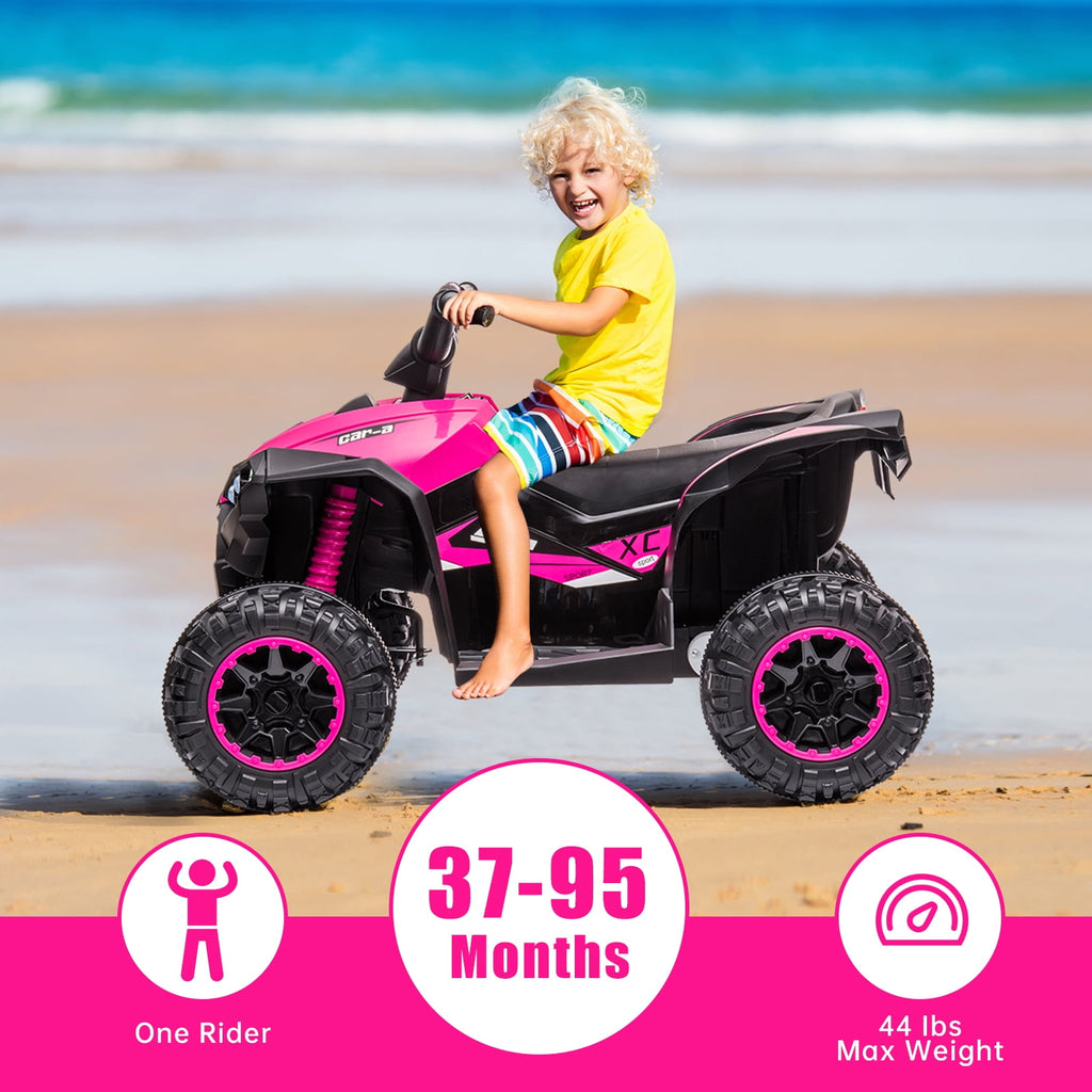 12V Kids Ride On ATV, Battery Powered Quad Toy Vehicle with Music, Horn, High Low Speeds, LED Lights, Electric Ride On Toy for Kids, Soft Start, Ride-On Fun