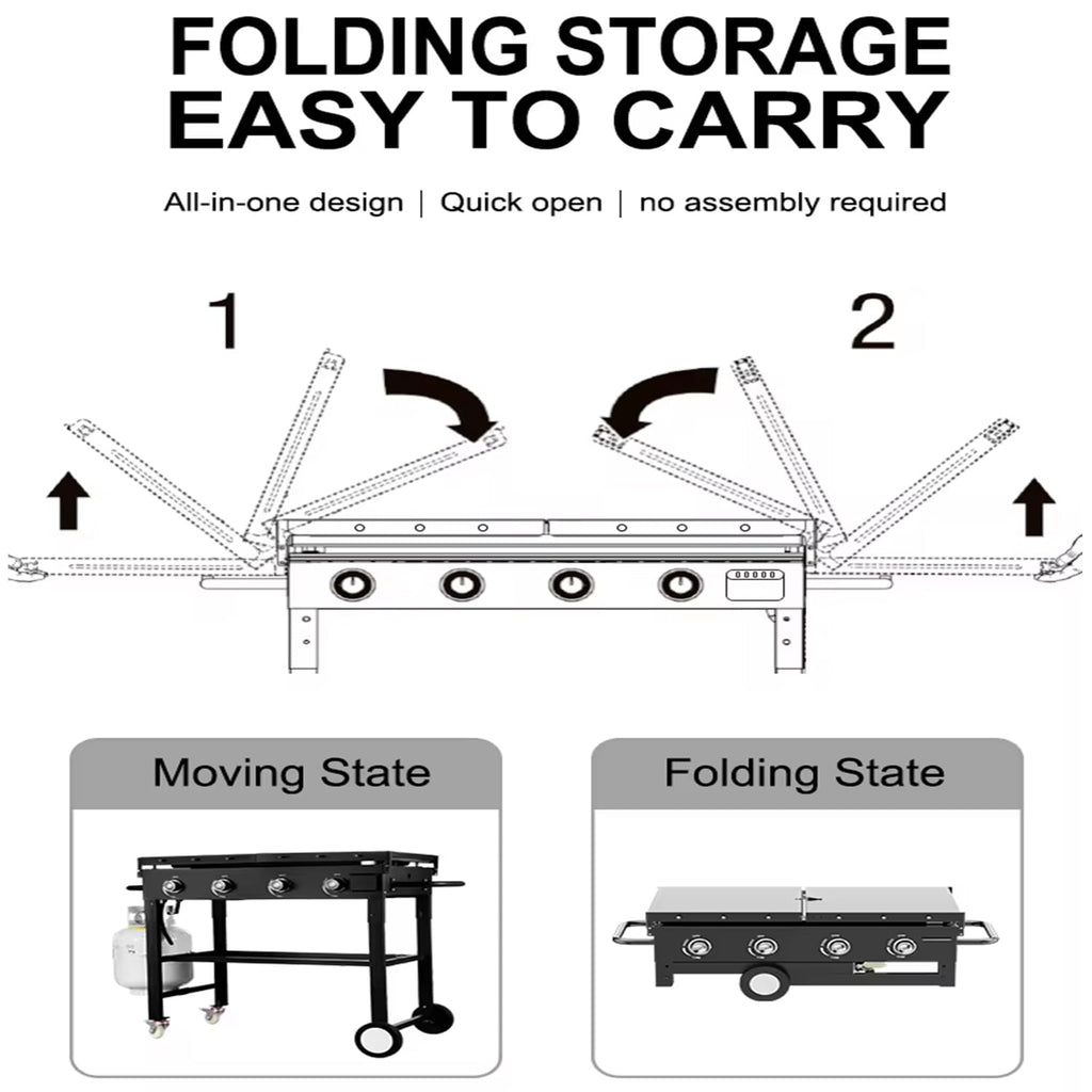 AKIUDEX 4-Burner 36" Propane Outdoor Barbecue Griddle Station Flat Table Top Gas Grill Griddle for Camping