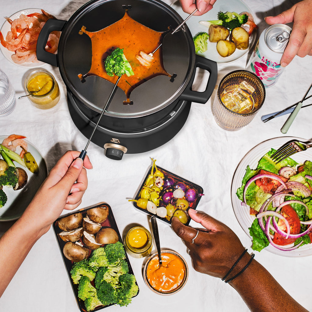 Beautiful 3 Qt Electric Fondue Set with Bonus 2 qt Ceramic Pot, Black Sesame by Drew Barrymore