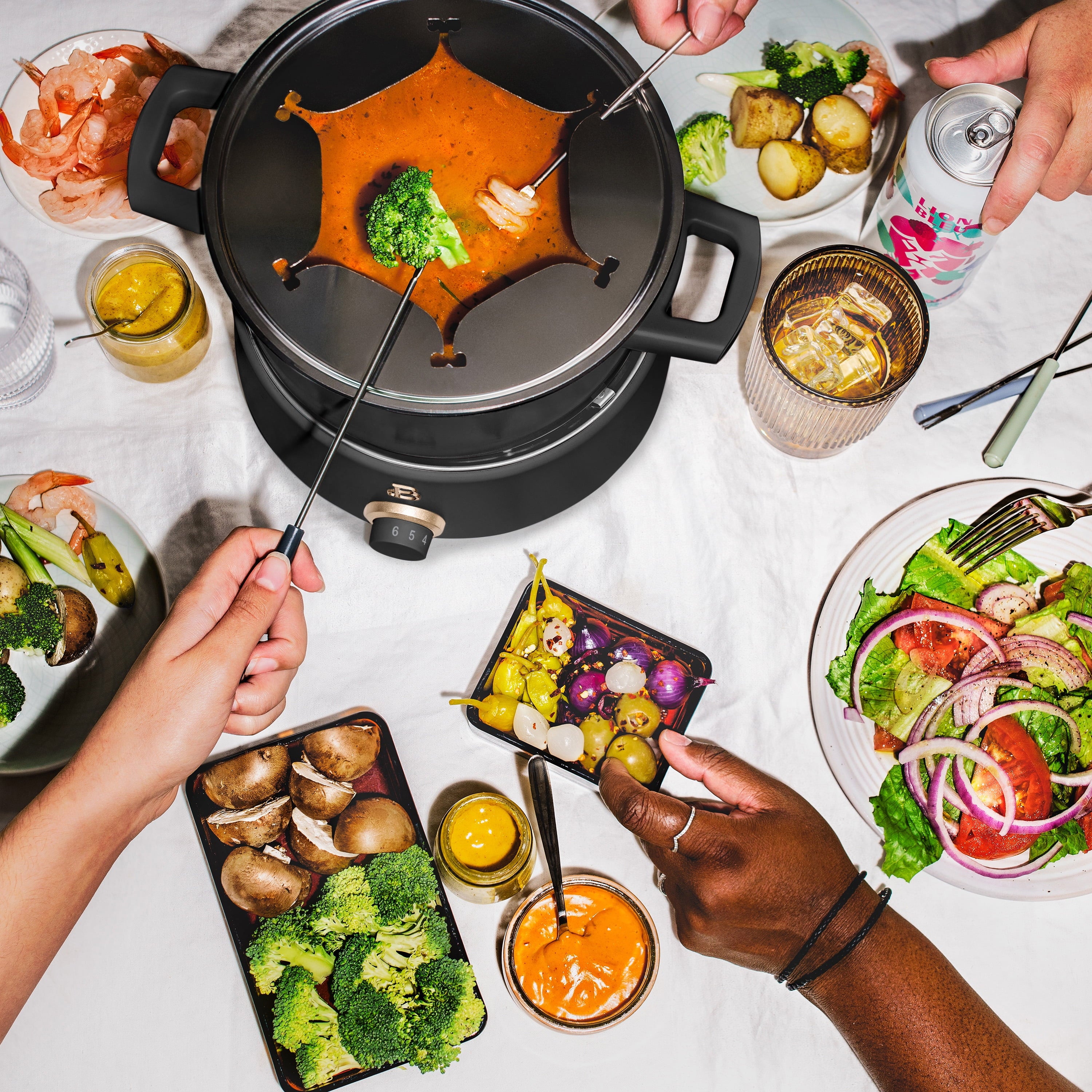 Beautiful 3 Qt Electric Fondue Set with Bonus 2 qt Ceramic Pot, Black Sesame by Drew Barrymore