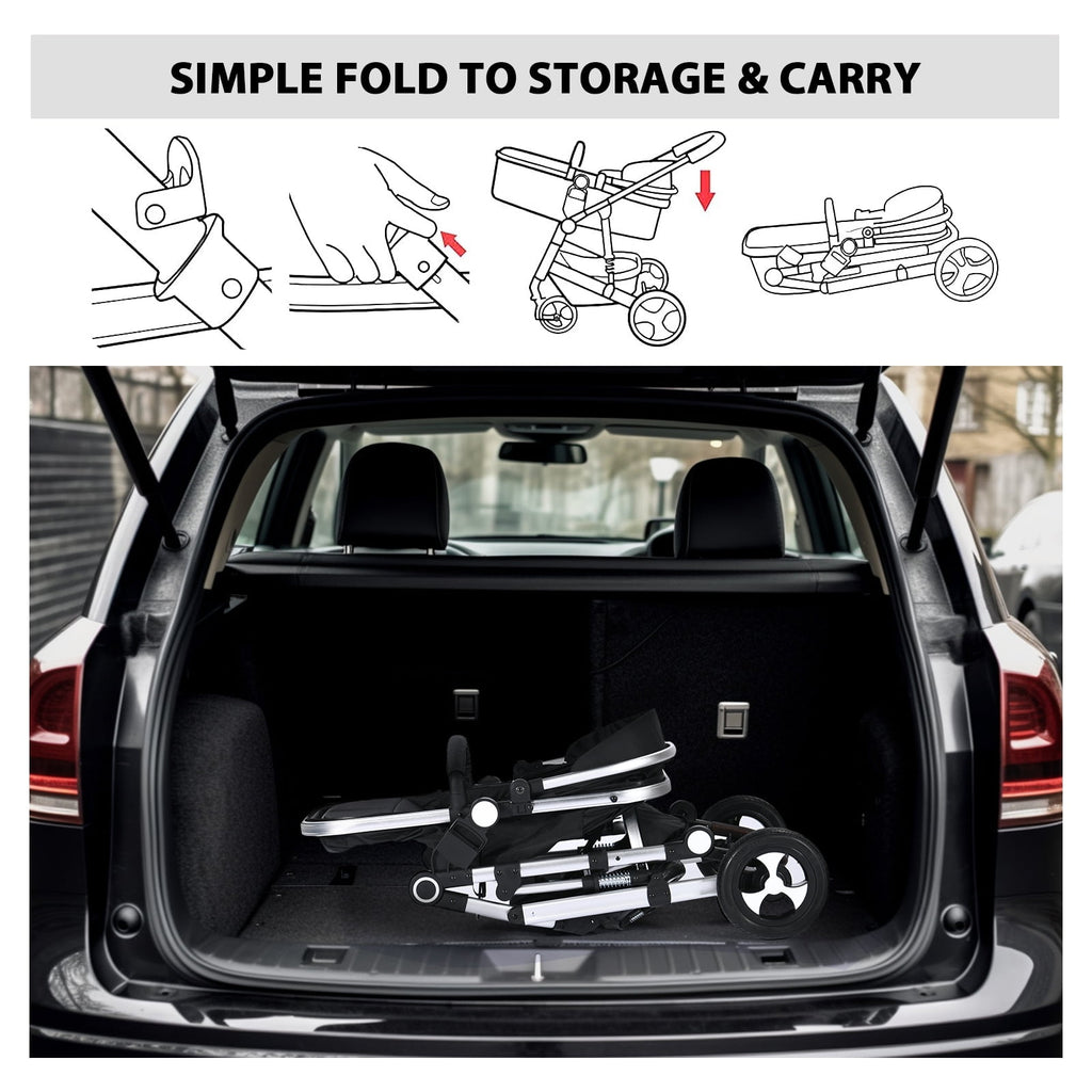 AILEEKISS 3 in 1 Baby Stroller, Convertible Newborn Bassinet Stroller Unisex Infant Carriage, Black