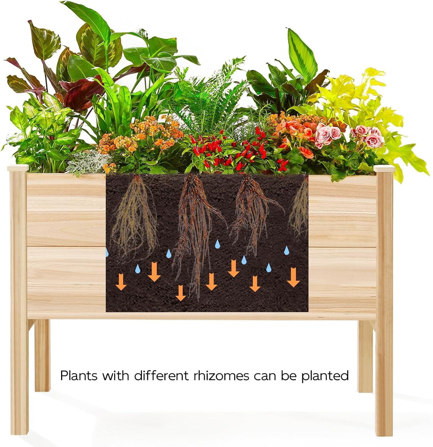 AMERLIFE Raised Garden Bed 4x2x2.6 ft Large Capacity Planter with Drain Hole for Growing Plants