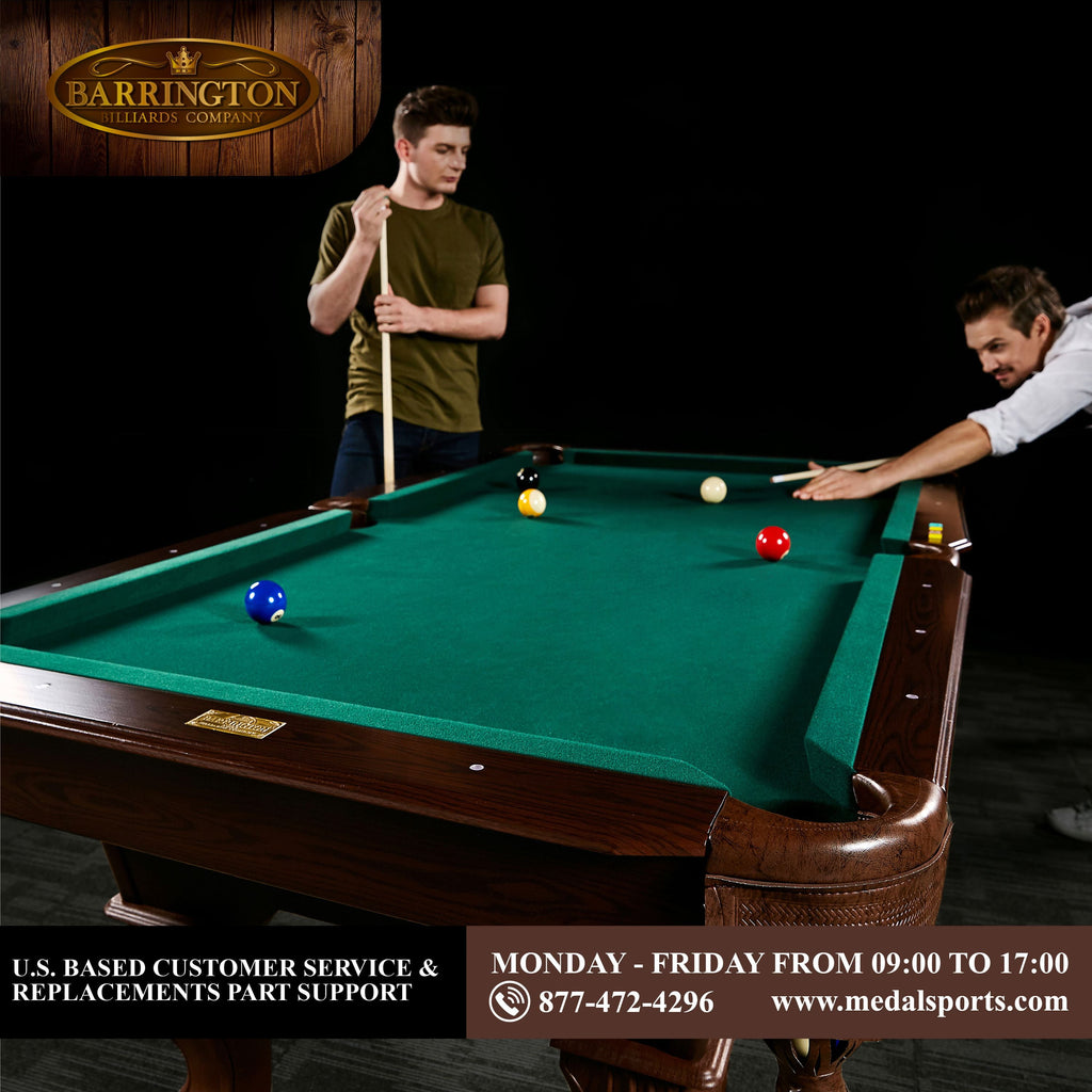 Barrington Billiards 90" Ball and Claw Leg Pool Table with Cue Rack, Dartboard Set, Burgundy, New