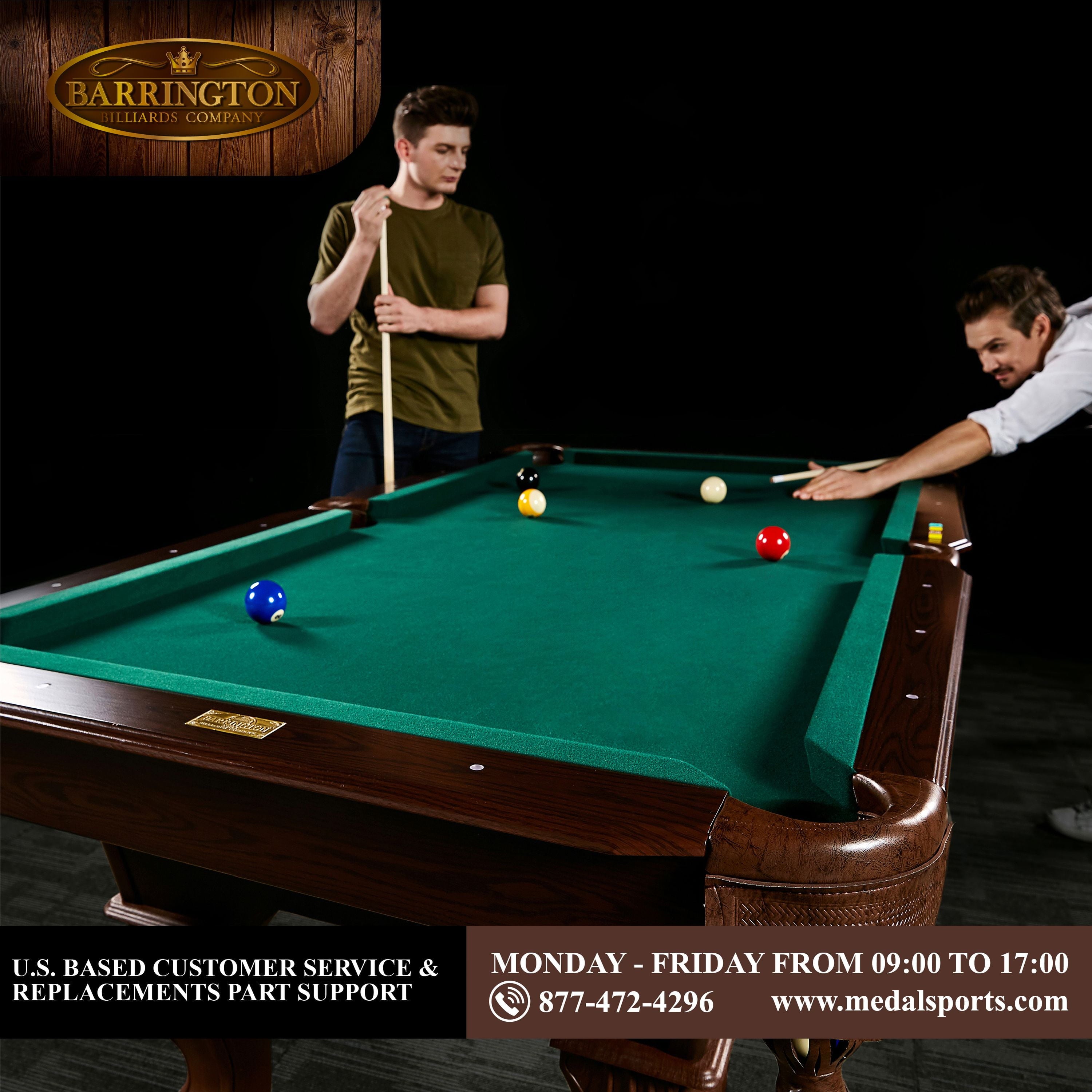 Barrington Billiards 90" Ball and Claw Leg Pool Table with Cue Rack, Dartboard Set, Burgundy, New
