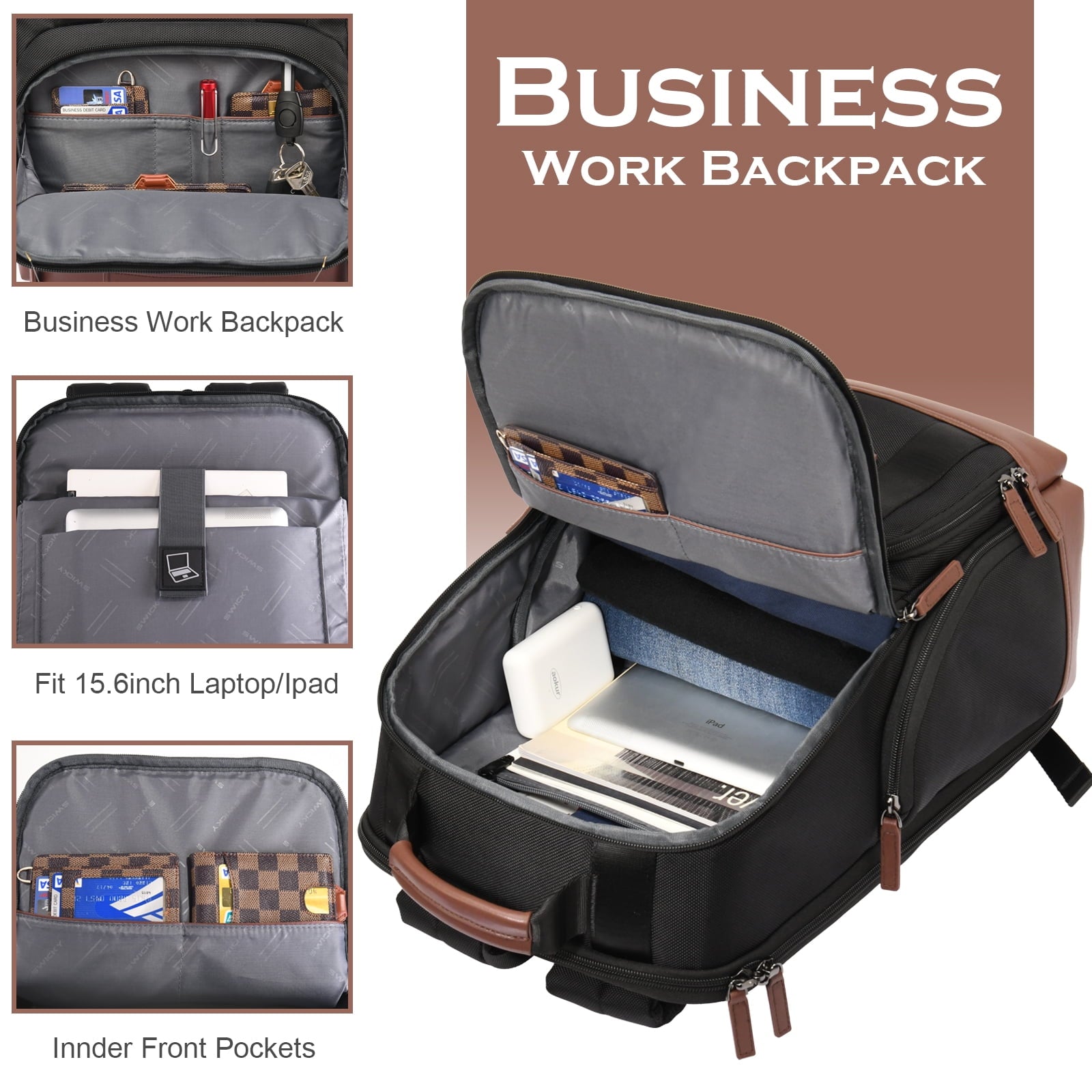 Aokur Unisex Expandable Travel Backpack, 17.3" Laptop Backpack with USB Charger Port, 50L Hiking Backpack with Shoes Compartment, Dry Wet Pocket, TSA Friendly Flight Approved Daypack Black