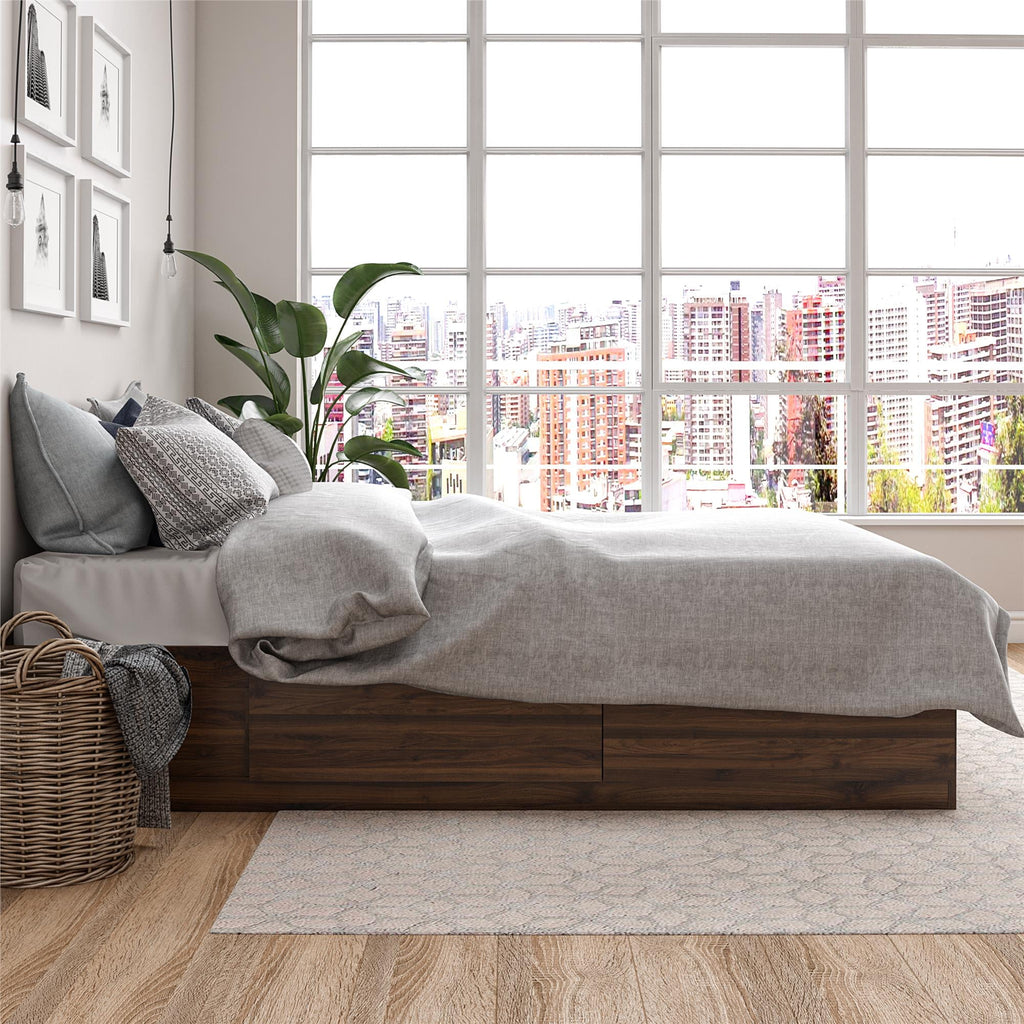 Ameriwood Home Twin Platform Bed with Drawers, Ivory Oak