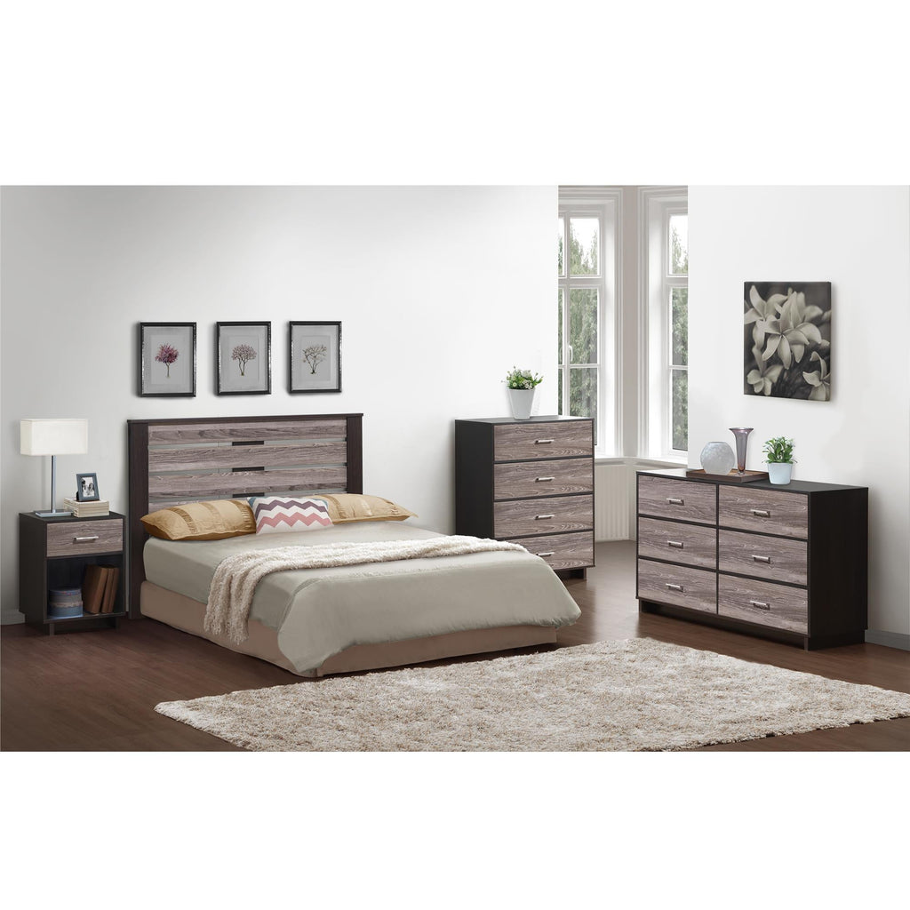 Ameriwood Home Lennon Tall 5 Drawer Dresser, Medium Brown and Faux Rattan