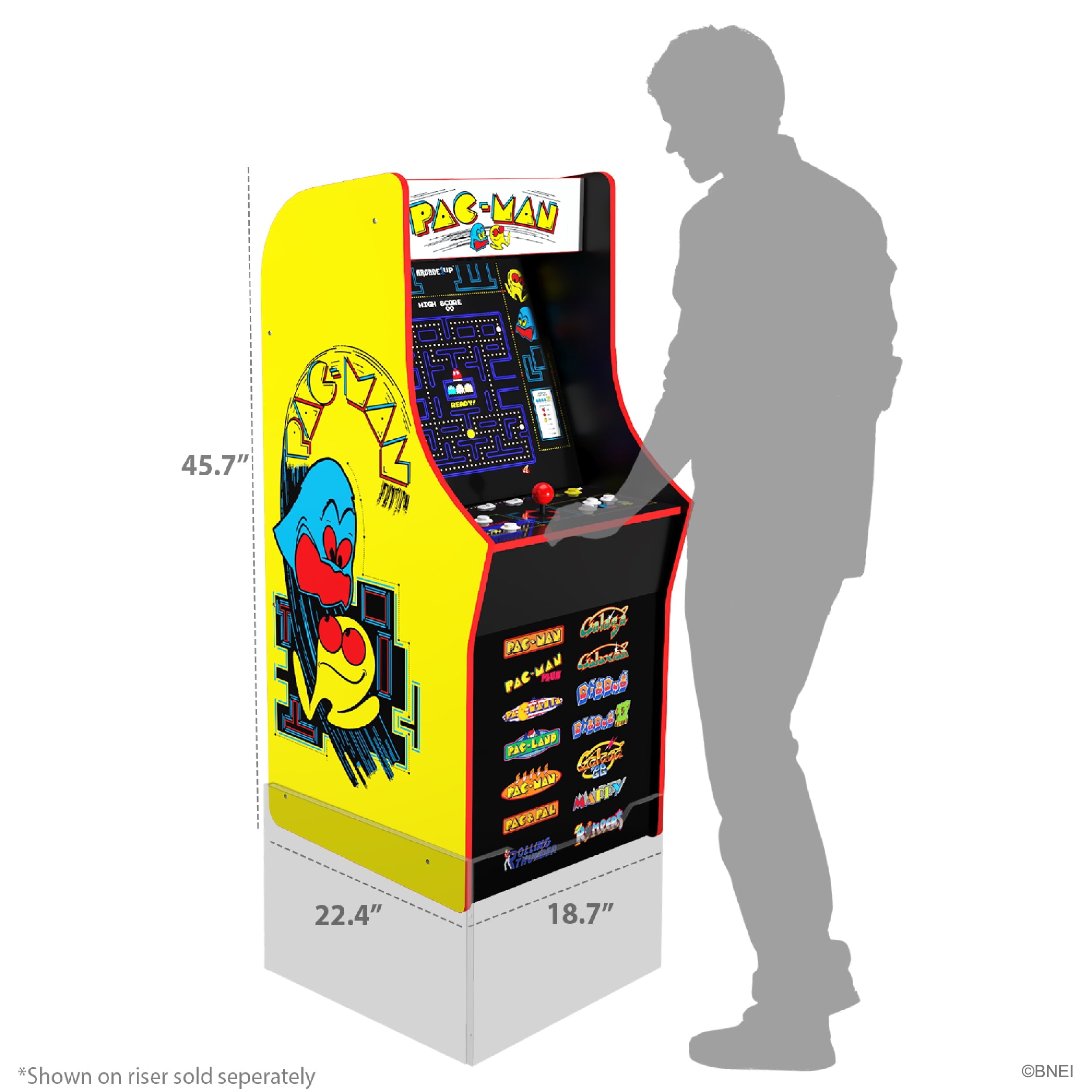 Arcade1Up PAC-MAN Classic Arcade Game, built for your home, 4 feet tall stand-up cabinet, 14 classic games, and 17-inch screen
