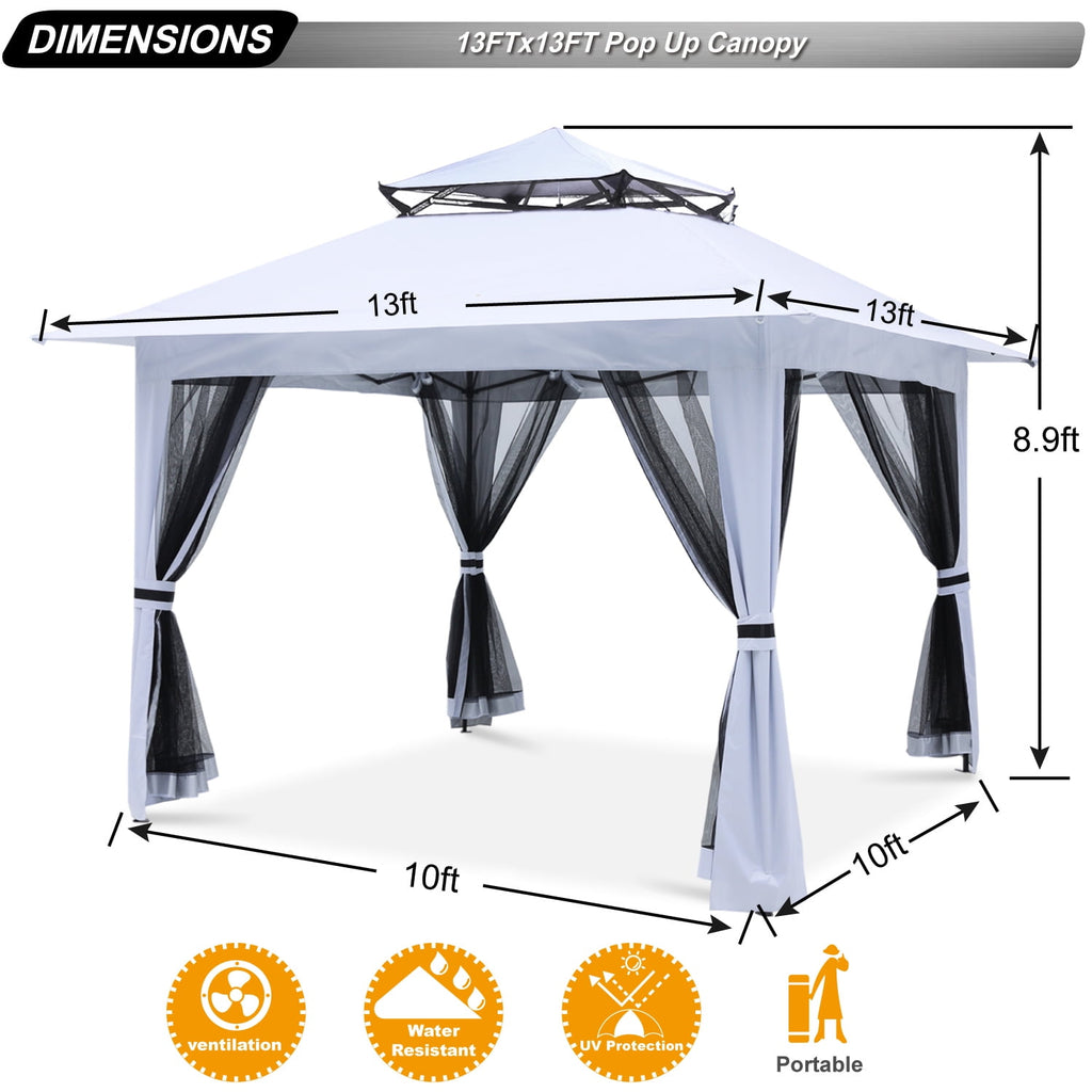 ABCCANOPY 13'x13' Gazebo Tent Outdoor Pop up Gazebo Canopy Shelter with Mosquito Netting, Brown