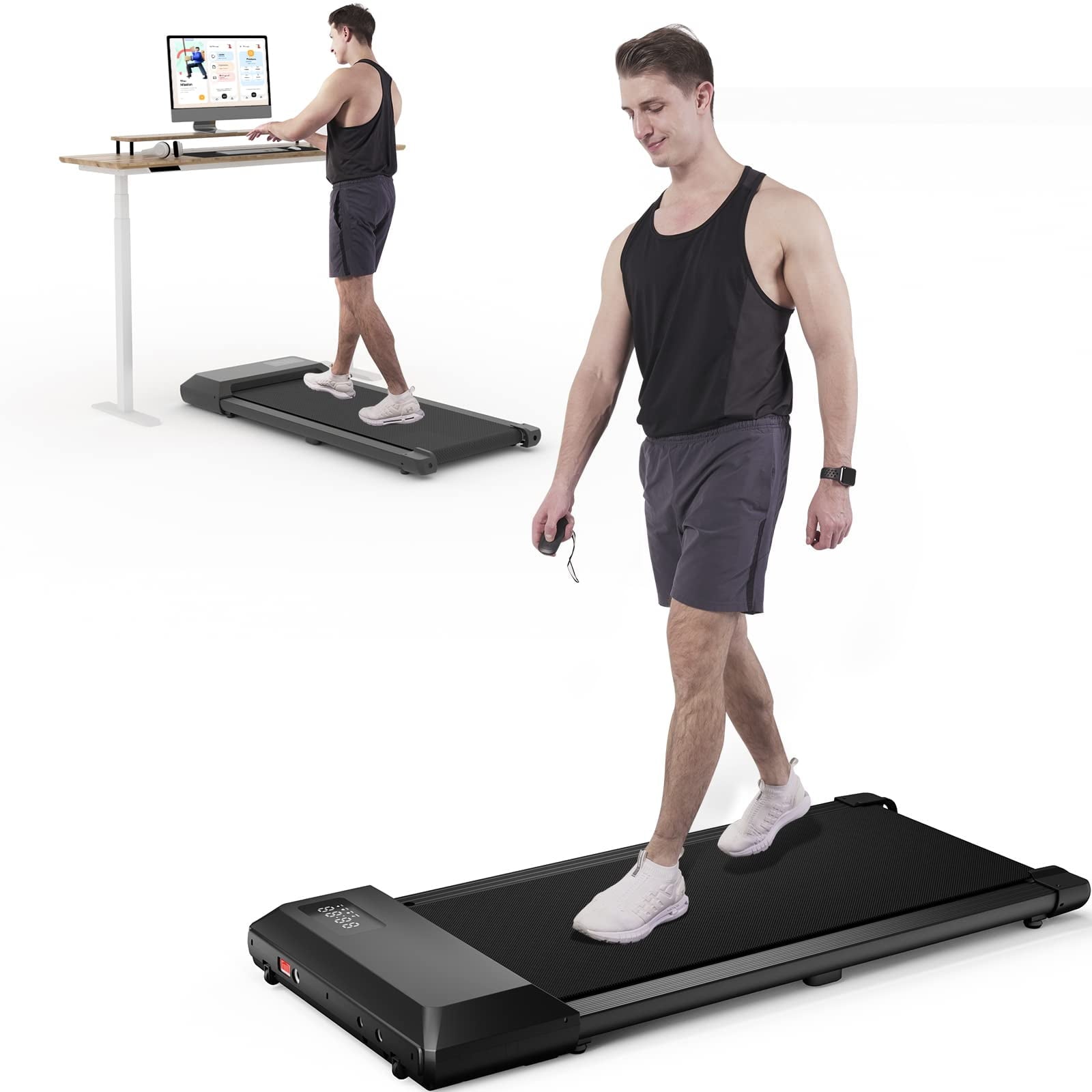 2.5Hp Walking Pad, 35.5*15.5 Walking Area 2 in 1 Under Desk Treadmill,300lb Walking Treadmill with Remote Control and LED Display, Quiet, Compact & Small Treadmill for Home & Office (White)