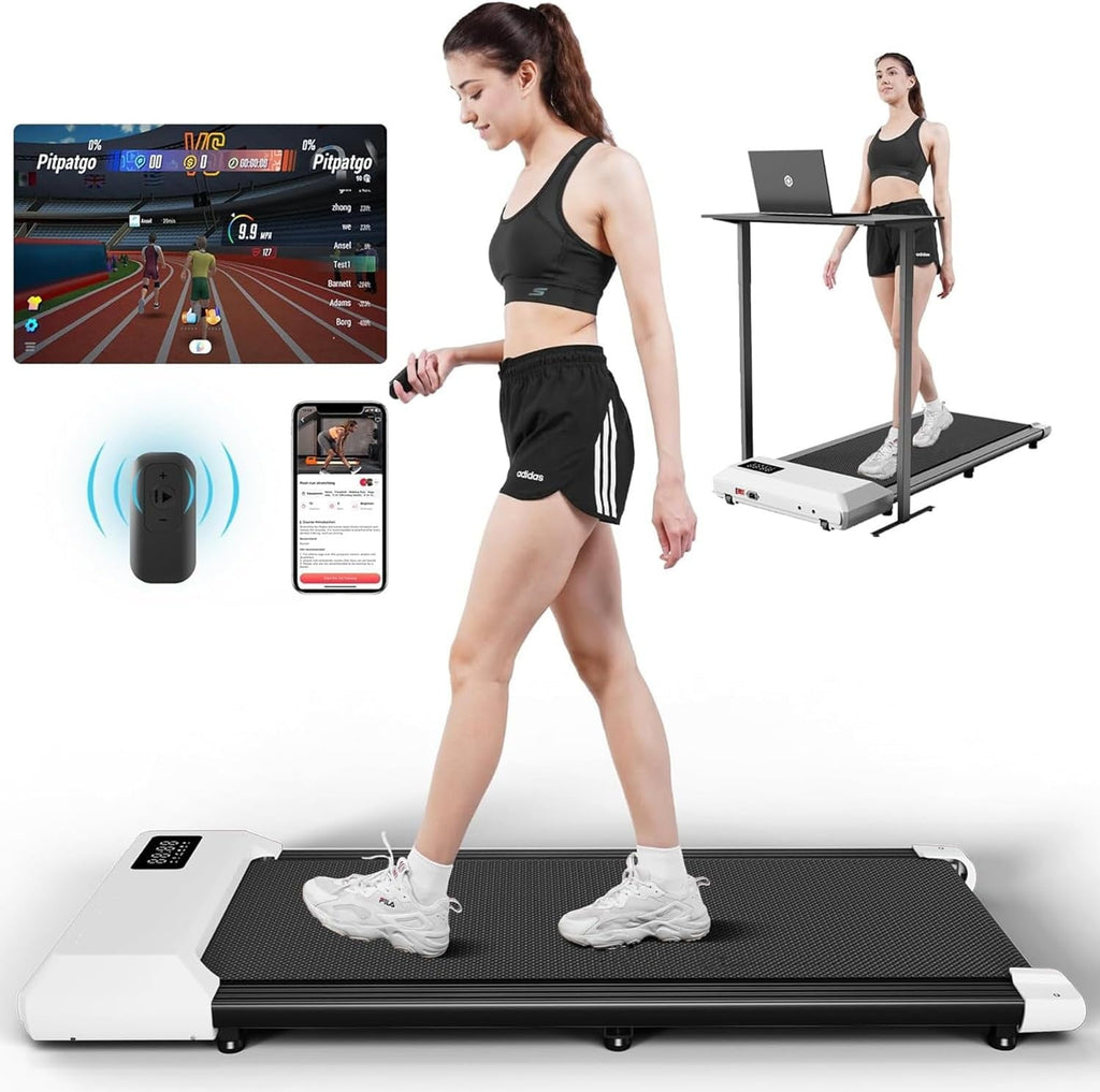 2.5Hp Walking Pad, 35.5*15.5 Walking Area 2 in 1 Under Desk Treadmill,300lb Walking Treadmill with Remote Control and LED Display, Quiet, Compact & Small Treadmill for Home & Office (White)