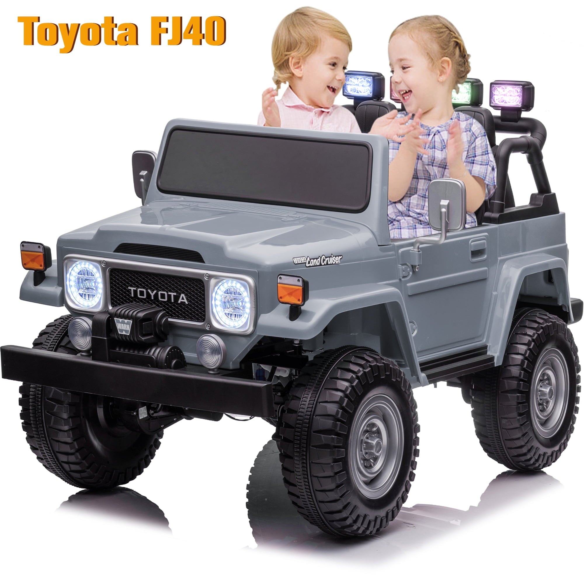2 Seater 24V Ride on Car, Licensed Toyota Land Cruiser FJ40 Electric Truck with Remote Control, 4x80W Engine, Battery Powered Kid Car to Drive for Boy Girl, White